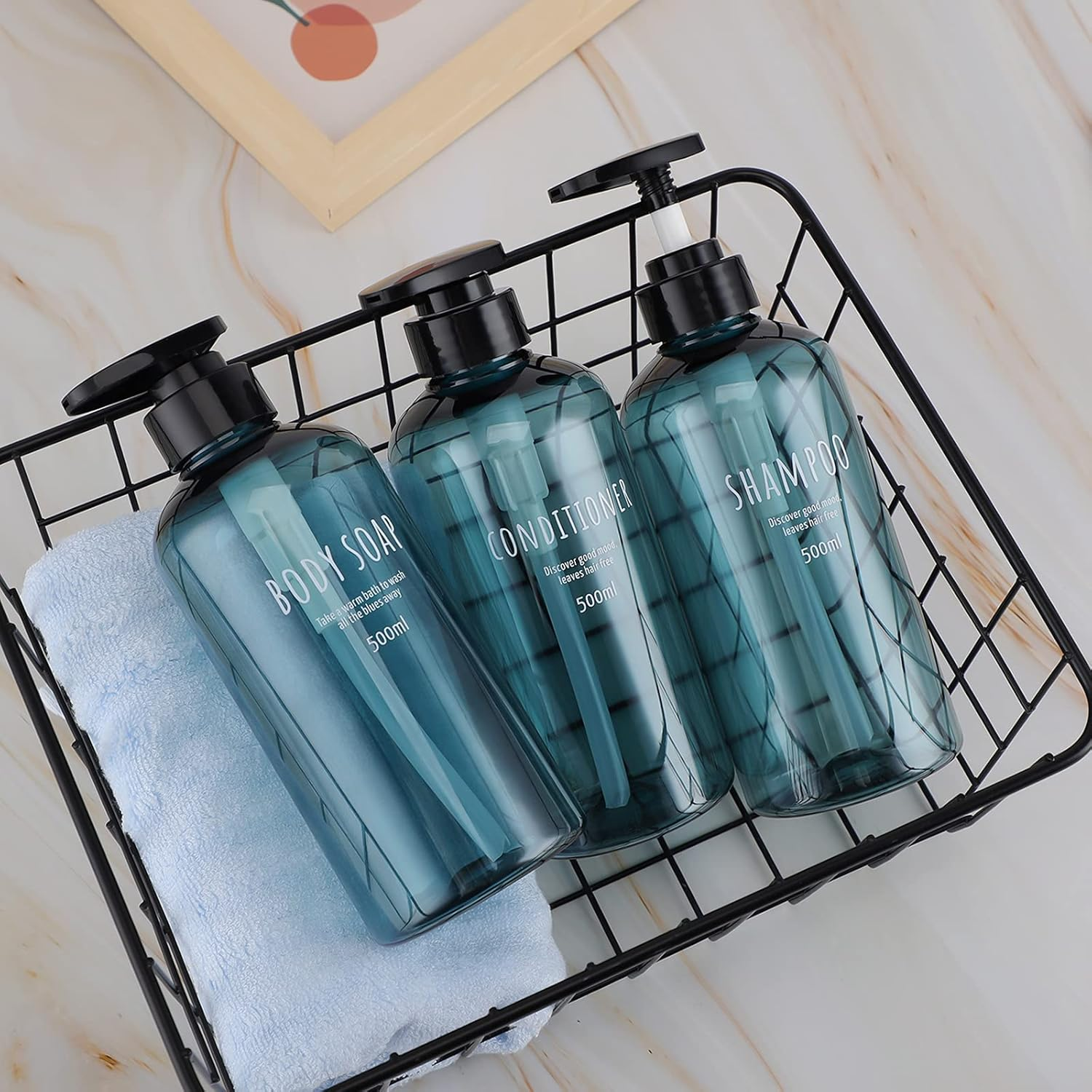 3Pcs Shower Bottles, Segbeauty 16.9Oz/500Ml Liquid Soap Dispenser for Bathroom Refillable Plastic Pump Bottles for Body Soap Shampoo Conditioner Shower Gel Hotel Bathroom image number 1