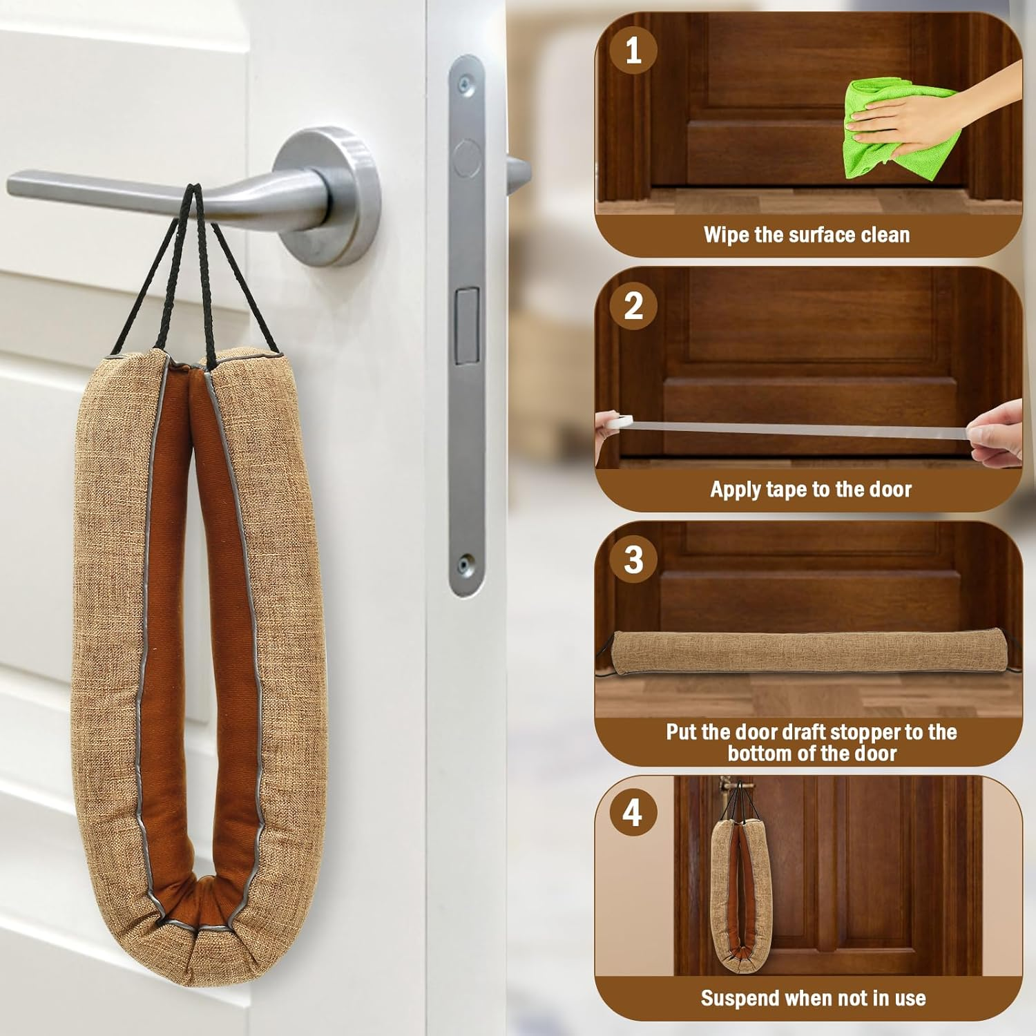 Under Door Draft Stopper,36 Inches Triangle Door Draft Blocker with Hanging Loops,Under Door Wind Soundproof Insect Light Blocker, Weather Guard Stripping for Air Seal Insulation (Amber, 36 In) - Amber image number 6