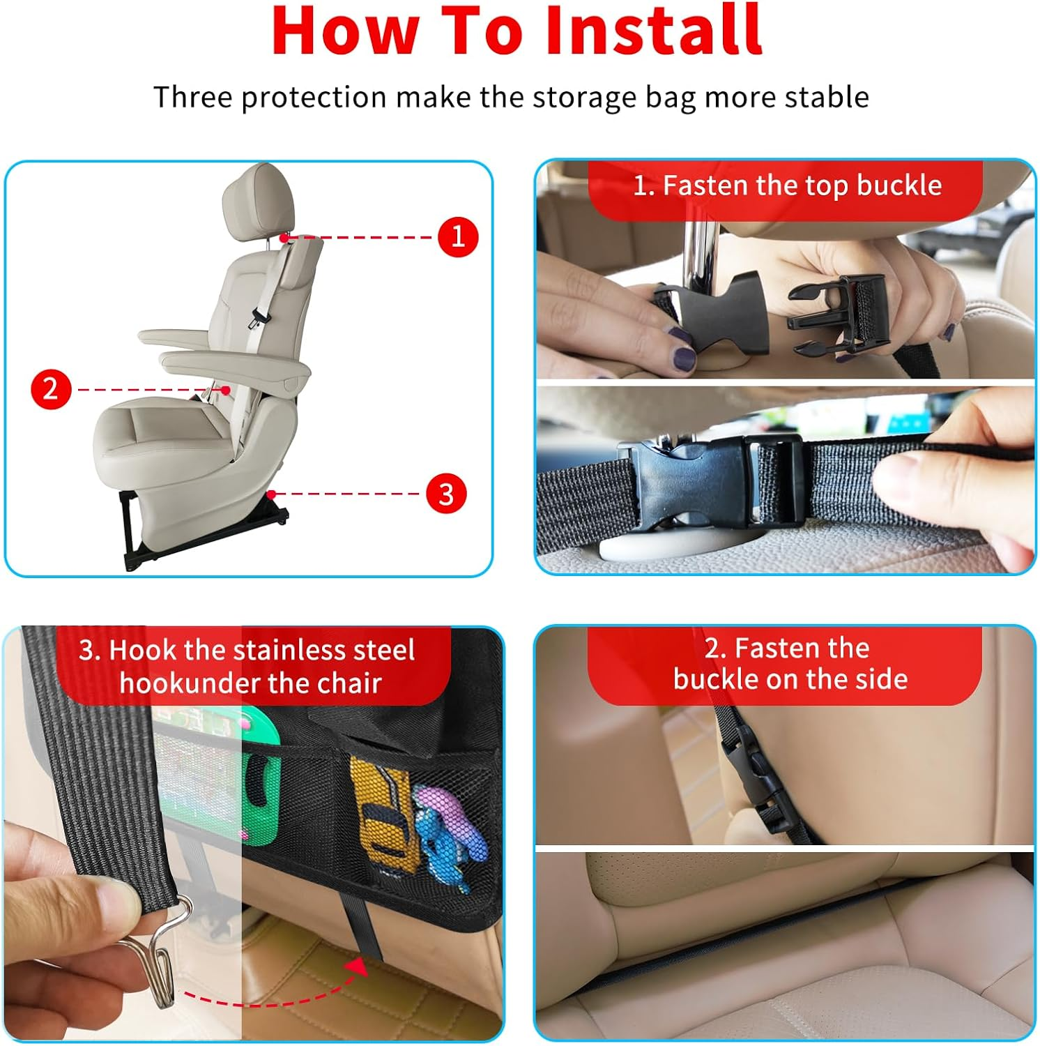 Etre Jeune Car Backseat Organizer with Tablet Holder, 6 Storage Pockets Foldable Table Tray Seat Back Protectors Kick Mats Travel Accessories, 2 Pack Black - Grey image number 3