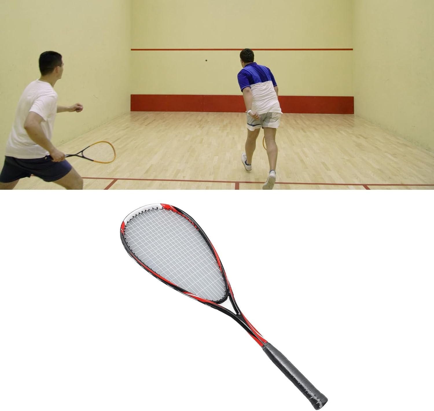 Beginner Squash Racket, Squash Racket Transparent String Wrapped Handle for Home (Red) image number 1