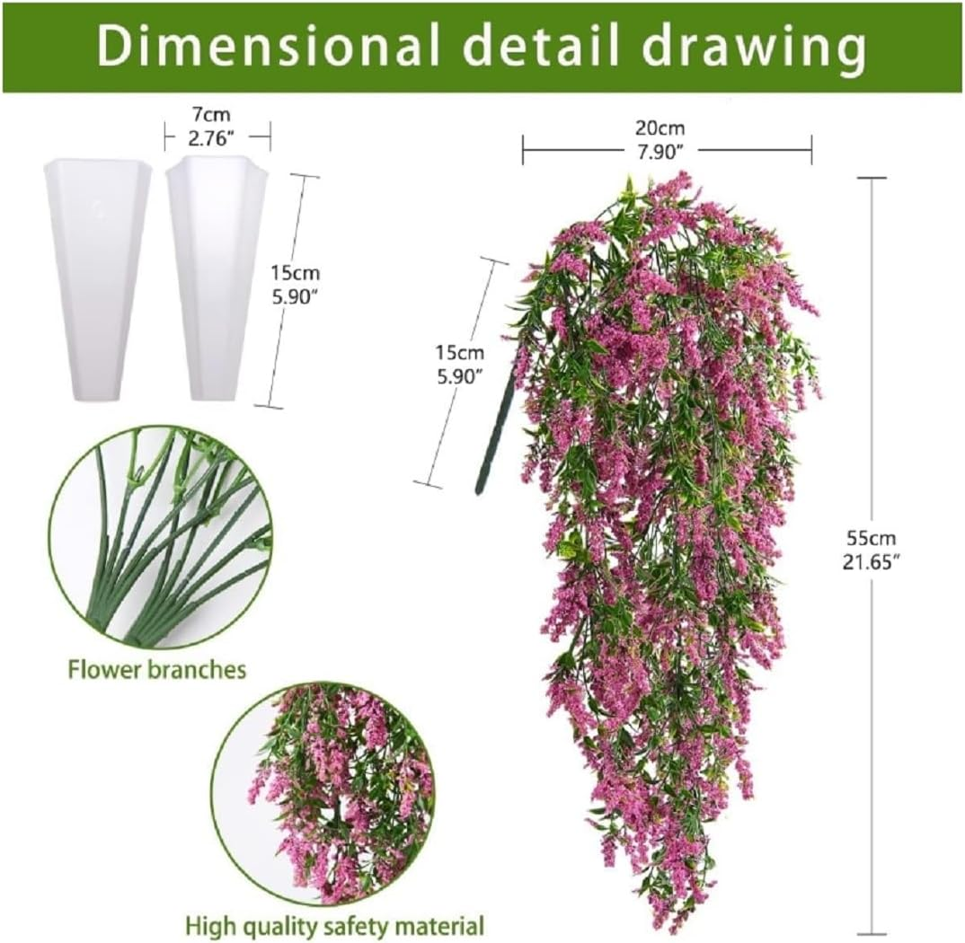 JLHOUSE AUA7001-3 2Pcs Artificial Lavender Flowers Fake Hanging Flowers Uv Resistant for Outdoors Faux Lavender Flowers for Indoor Outdoor Home Garden Christmas Wedding Party Decoration (Fushia)