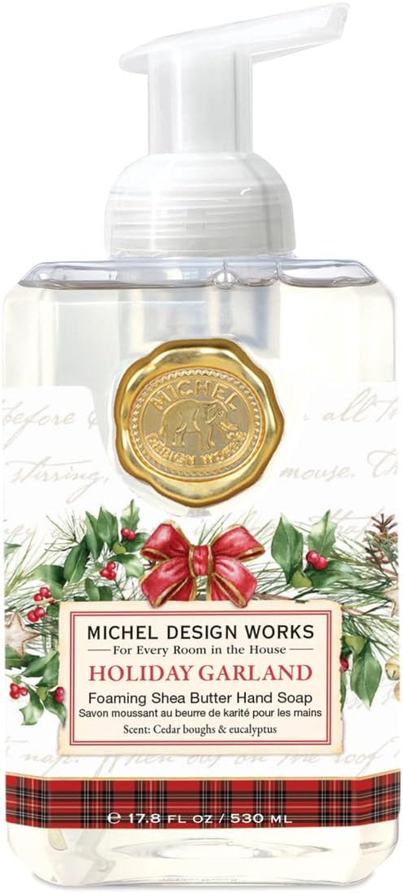 Michel Design Works Foaming Hand Soap, Holiday Garland, Beautiful Square Container with Pump
