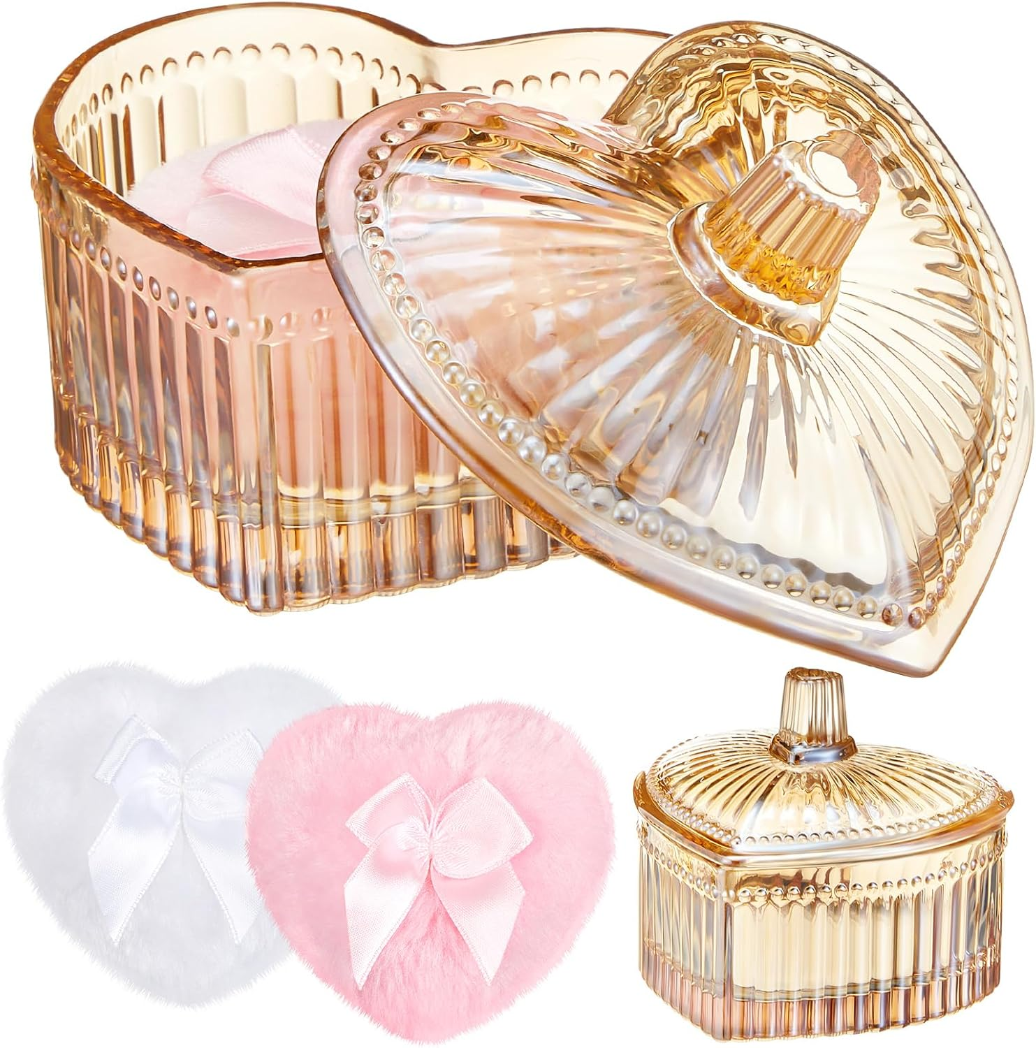 Tioncy 3 Pcs Large Body Powder Puff and Container Powder Container with Puff Powder Puff Crystal Container Soft Loose Washable Reusable Velour Face Body Powder Puff Wet Dry Makeup Tool (Clear,Crown)