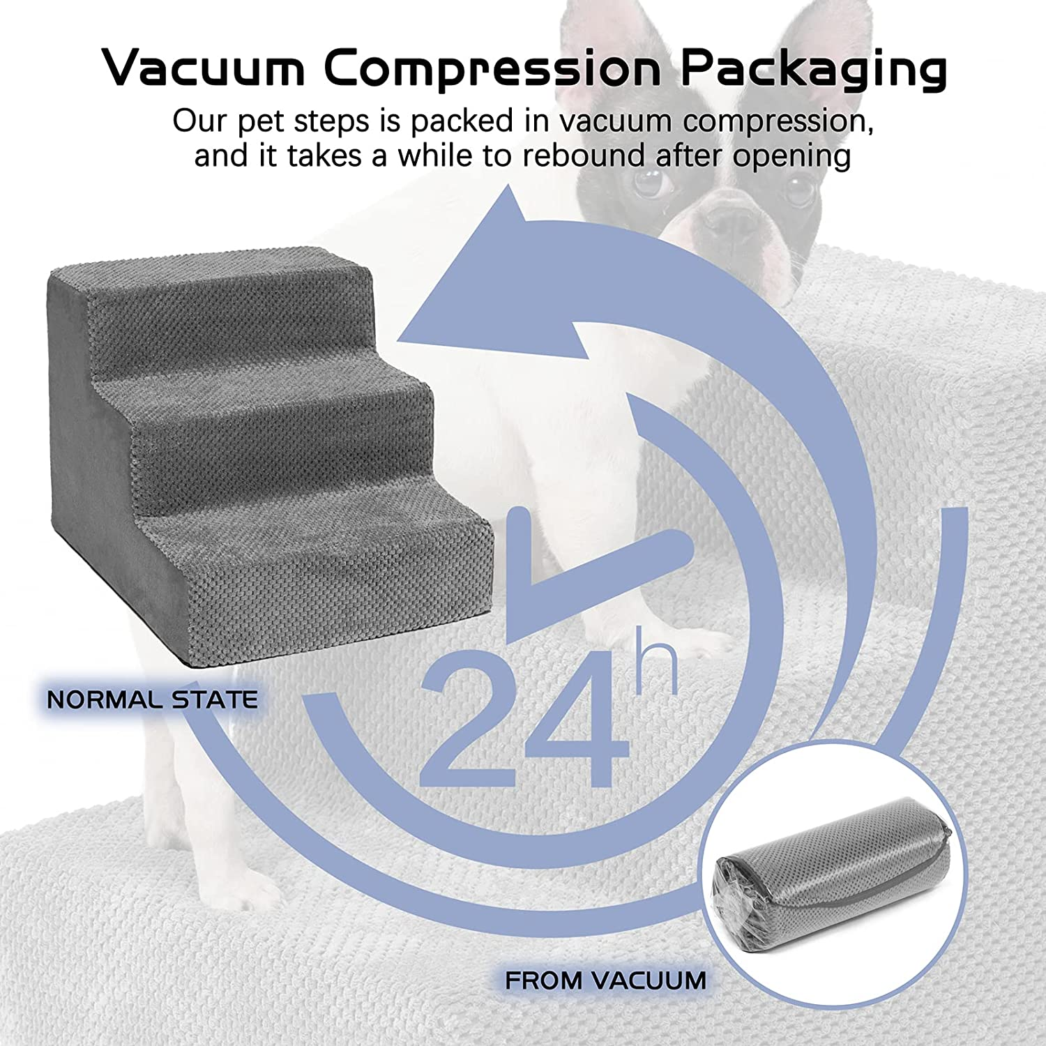 Portable Dog Stairs, Pet Stairs 3-Step Anti-Slip Rubber Bottom Memory Foam Dog Steps with Removable Washable Cover for Smaller & Elder Pets, Sturdy Steps for Dogs image number 1