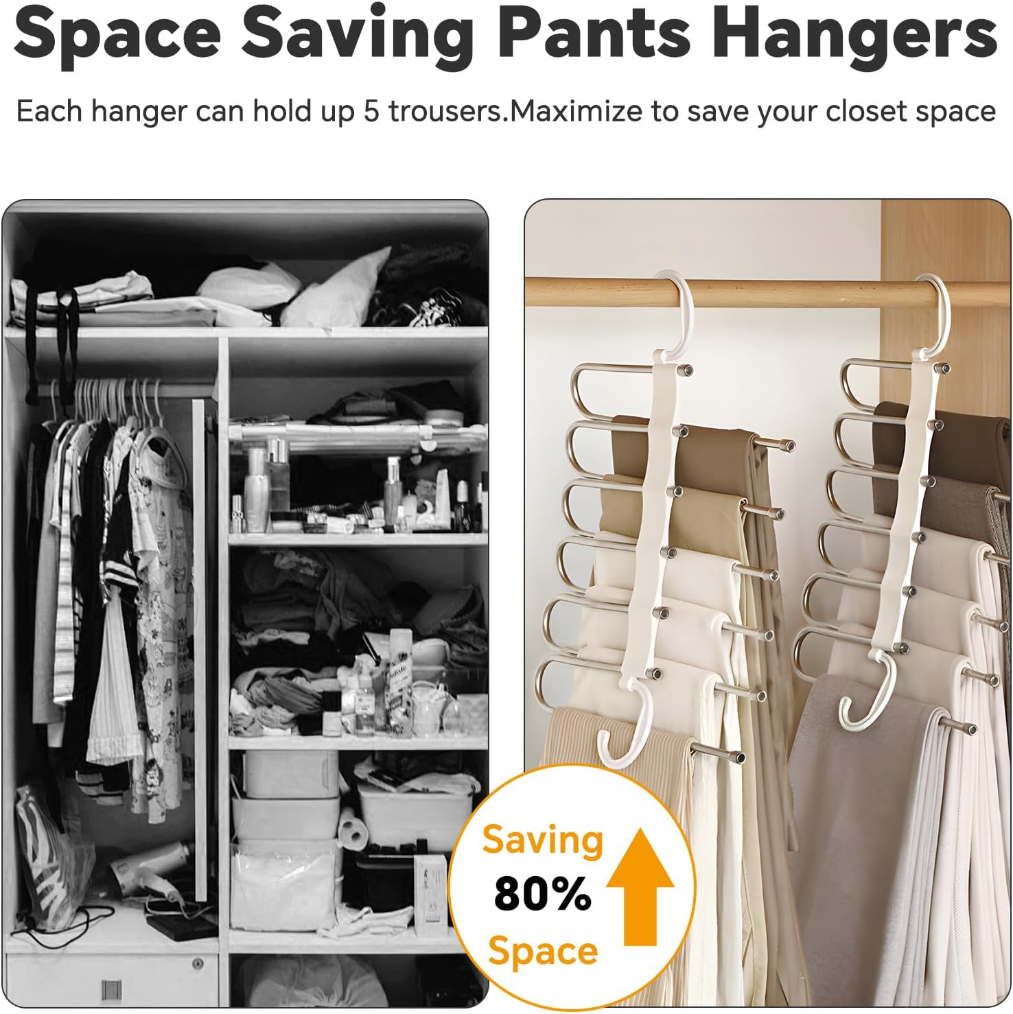 DAWNTREES 3 Pack 6 in 1 Pants Rack,Pants Hangers, Trouser Hanger,Adjustable,Non-Slip, Space Saving Multi-Functional Pants Rack - White 3 Pack image number 4