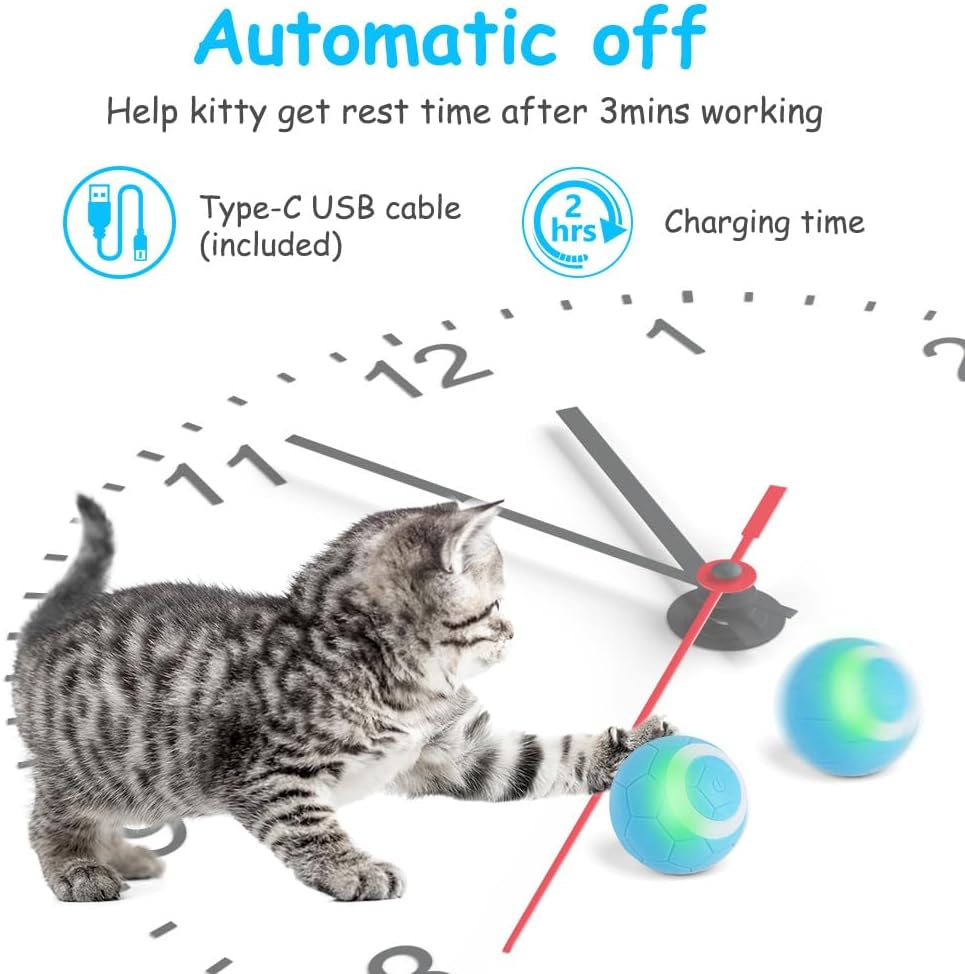 Adiwo Interactive Cat Toys Ball, Intelligent Movable Ball and Hunting Exercise Mat for Indoor Cats, 360&deg; Rotating Automatic Cat Ball Toy with LED Light, Kitten Toys for Stimulate Instinct Chasing image number 4