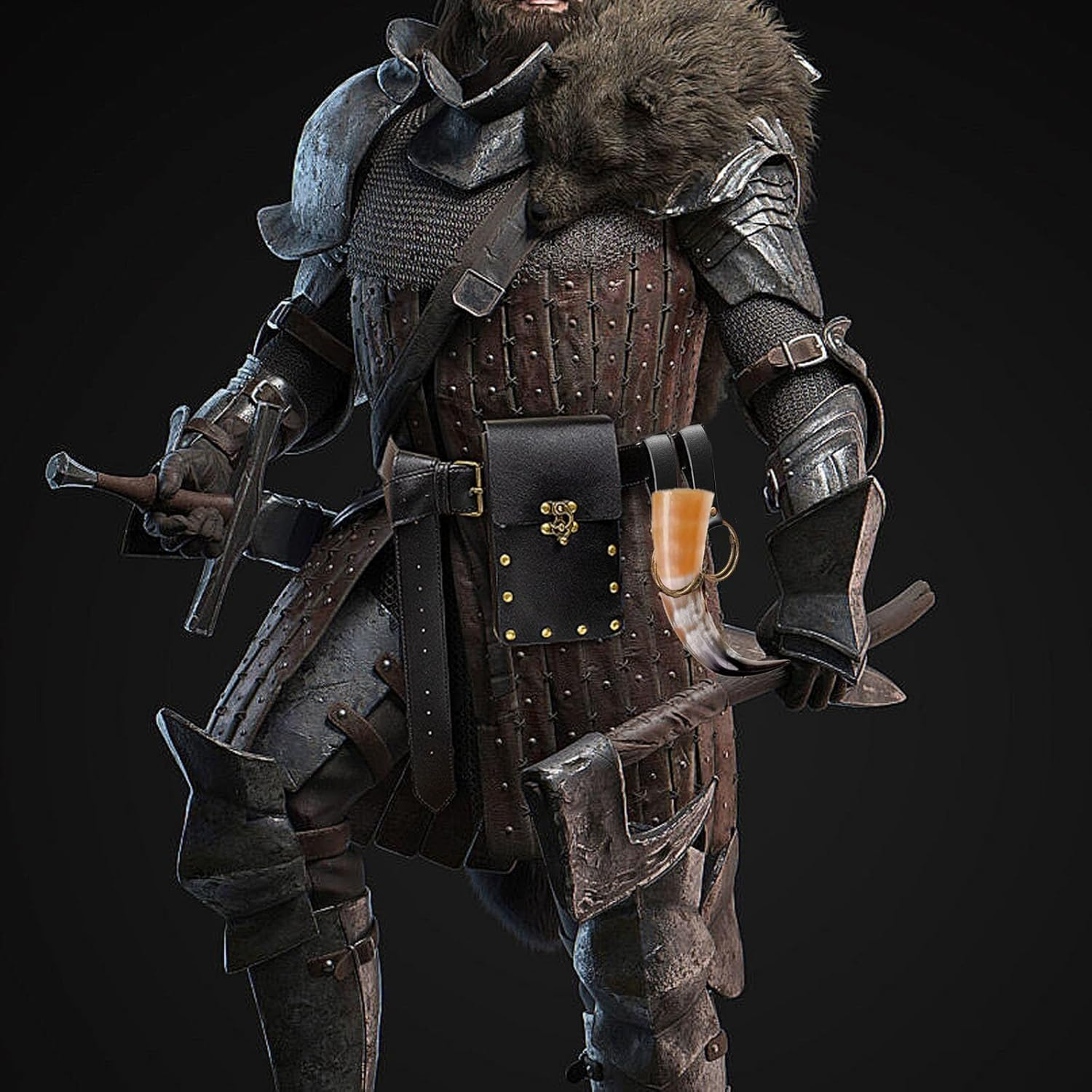 Belt Holster Comfortable Waist Bag Phone Holder Steampunk Ren Faire Costume Piece Accessories Festival Cosplay Medieval Waist Bag, 1-Black, One Size - 1-Brown image number 5