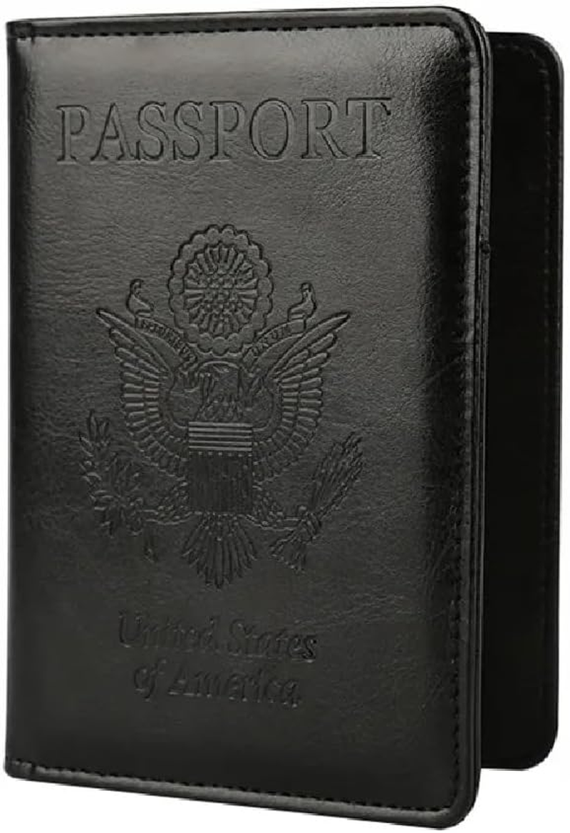 EZONEDEAL Passport Holder Travel Cover Case Wallet, Travel Essentials RFID Blocking Leather Card Case International Travel Must Haves Travel Accessories for Women & Men (Black)