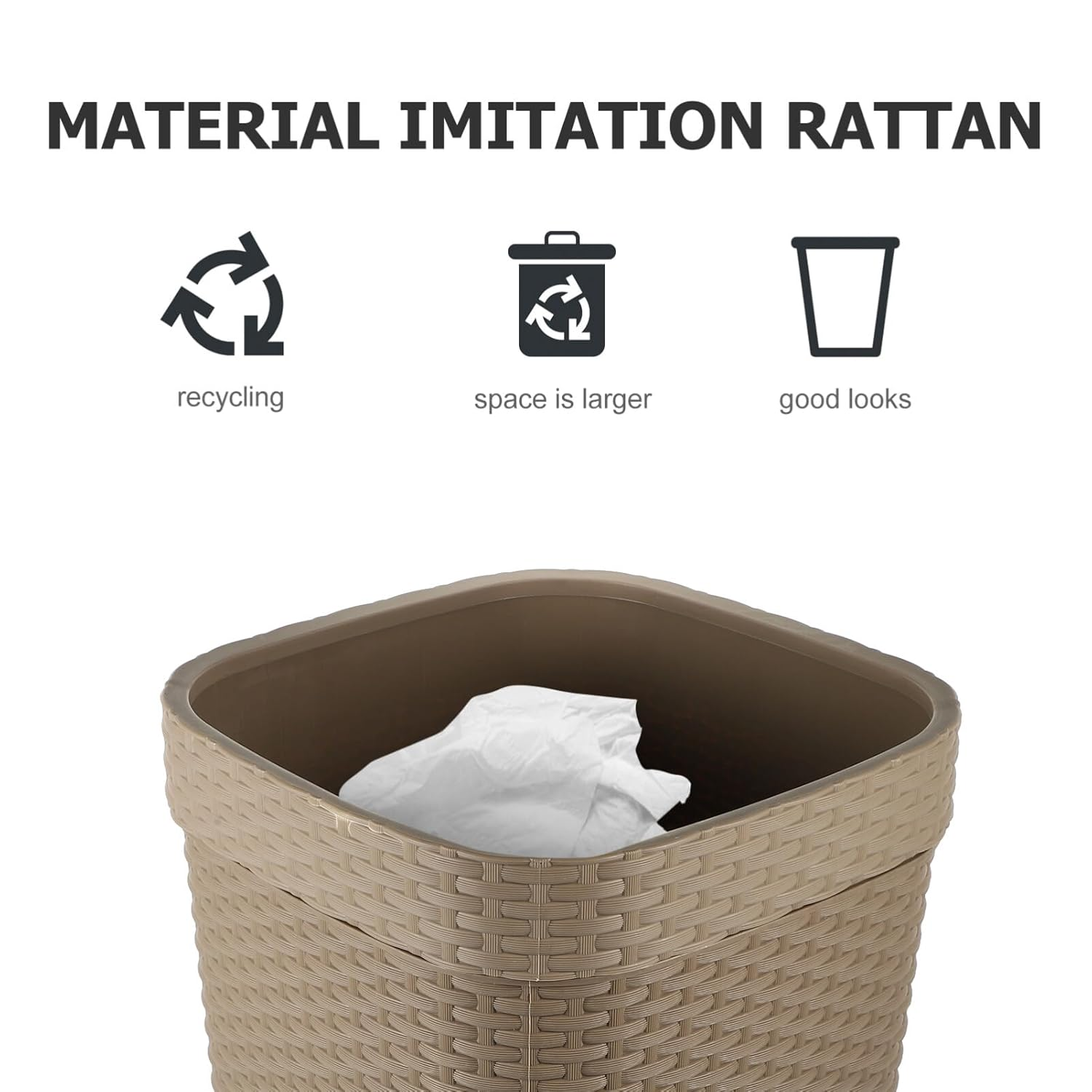 TOVINANNA Imitation Rattan Home Office Trash Can Waste Storage Bin Garbage Can Vintage Design Small image number 2