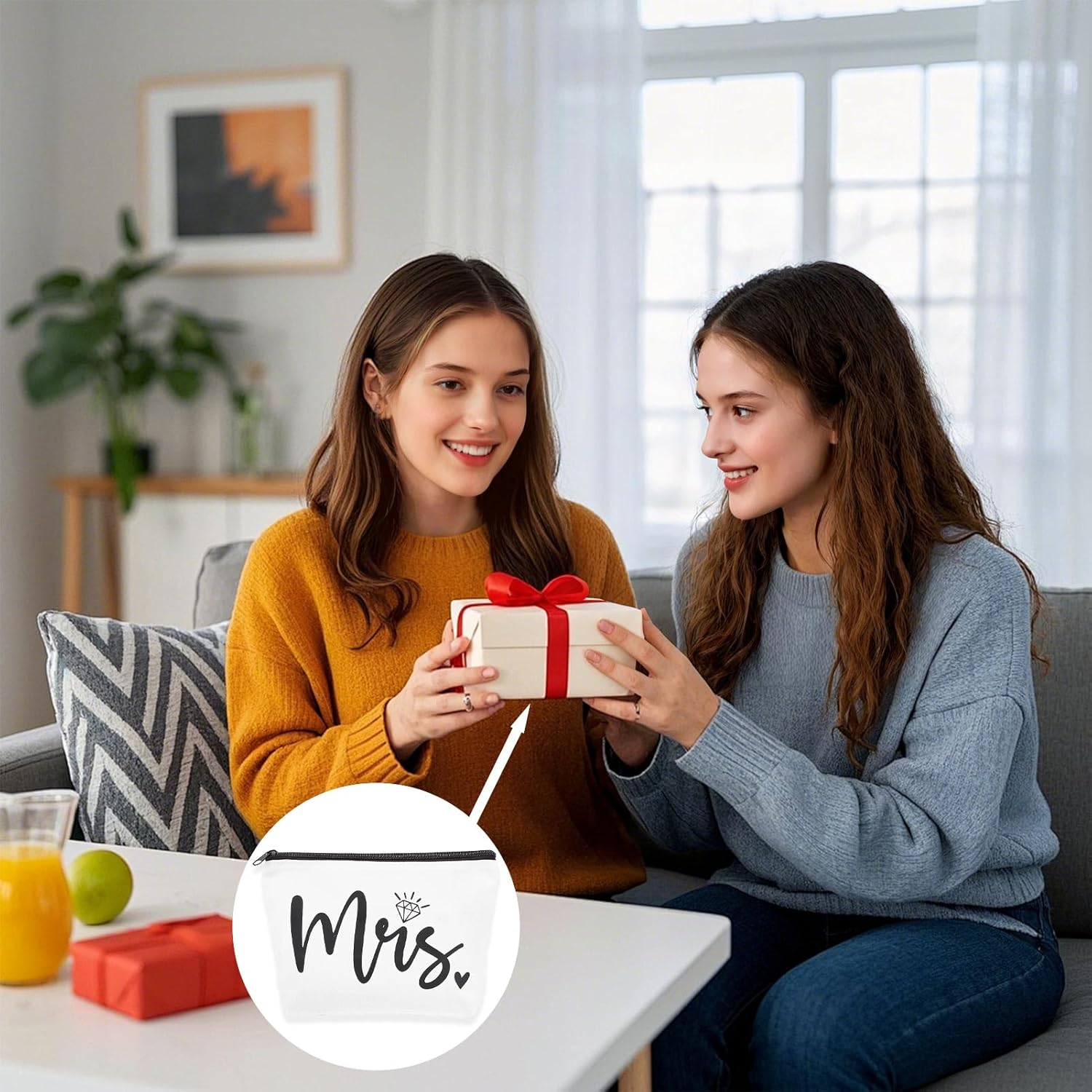 NICENEEDED White Bride Make up Bag Future Mrs Travel Toiletry Bag Bridal Shower Decorations with Zip Engagement Gifts Hen Party Accessories image number 1