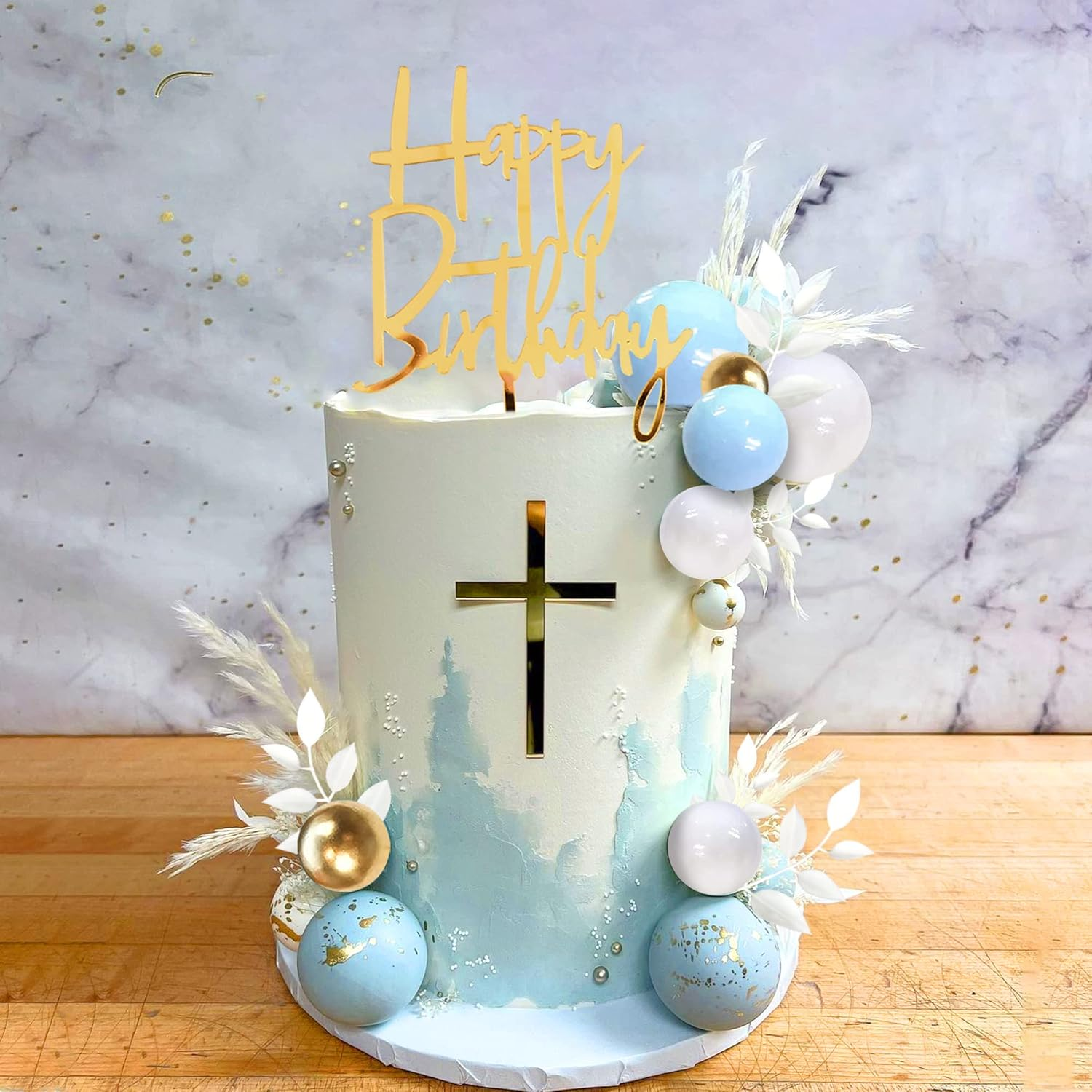 DRWATE Balls Cake Topper Boho Cake Topper Decorations for Wedding Baby Shower Birthday Boho Themed Party Supplies (Blue) image number 2