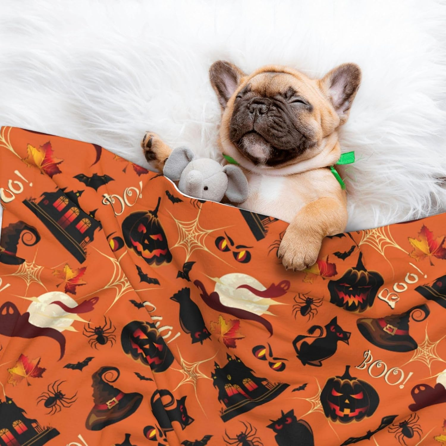 Plush Pet Blanket Pumpkins Moon Ghost Halloween 3D Paw Print Design Soft Fluffy Blankets Throw for Dog Puppy Cat Kitten Pets Gifts Medium image number 5