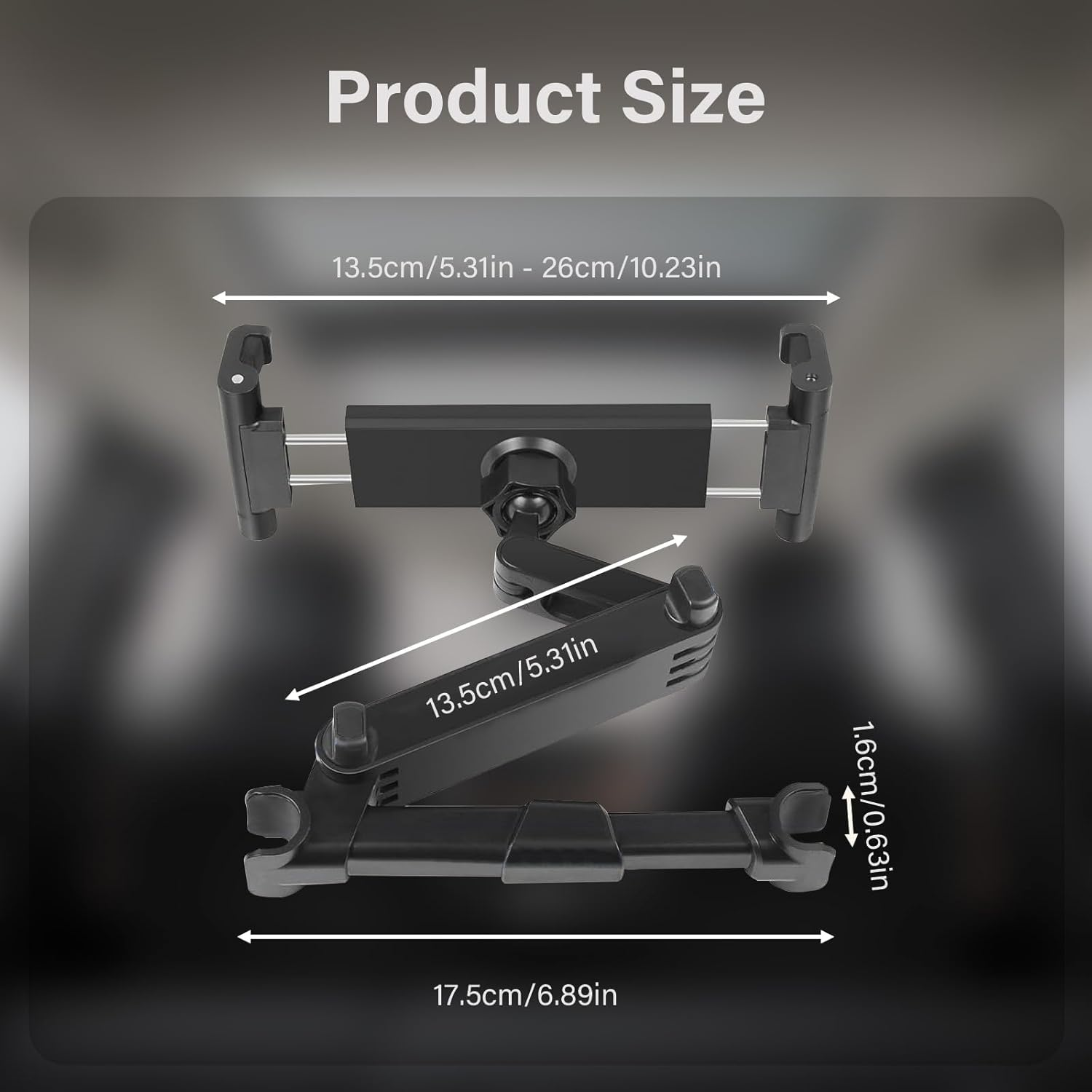 Car Headrest Tablet Holder, Ipad Car Mount Back Seat - 360&deg; Rotating Adjustable, Universal for 5-11" Tablets/Phones, Stretchable Fit for Ipad, Samsung, Phone, Backseat Headrest Mount (Black) image number 2