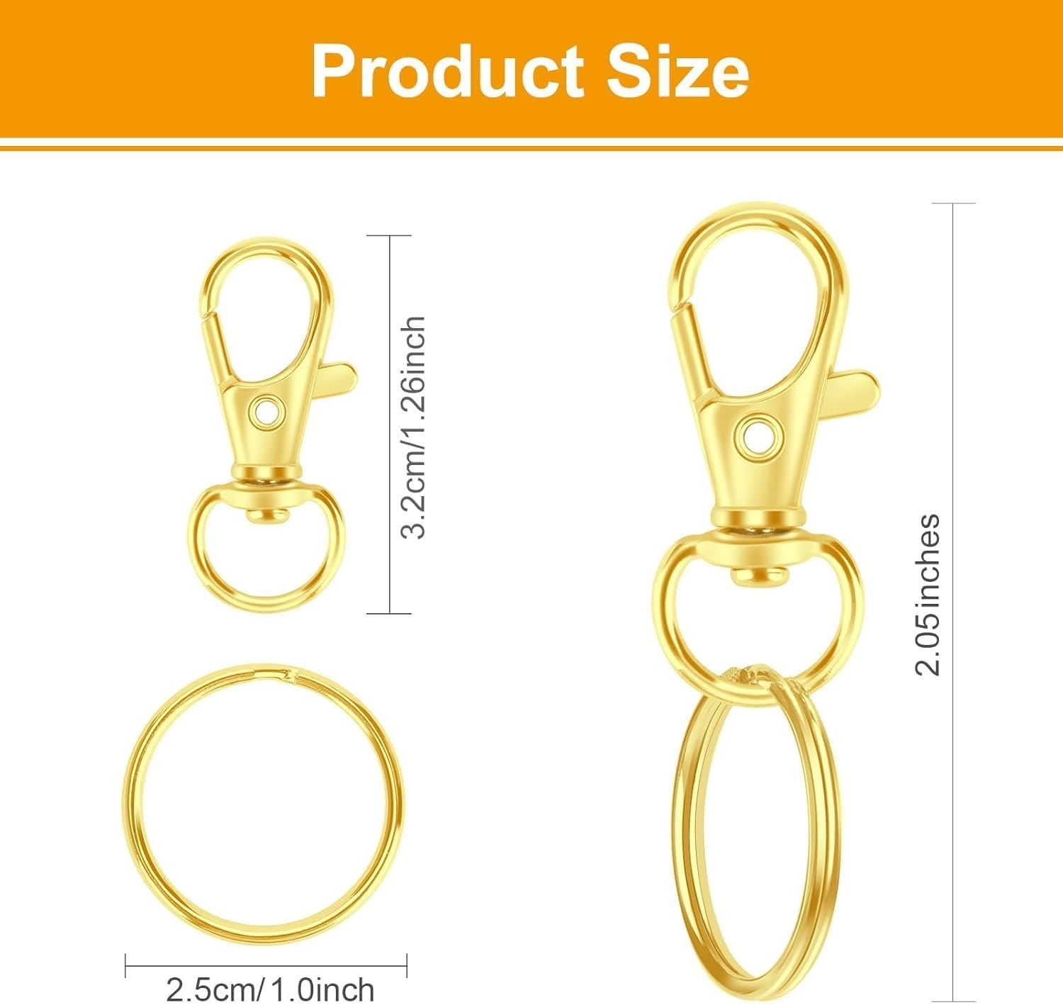 100PCS Premium Metal Swivel Snap Hooks with Key Rings,Swivel Lobster Claw Clasps for Keychain Clip Lanyard,Jewelry Making,Diy Crafts(Silver) (Gold) image number 6