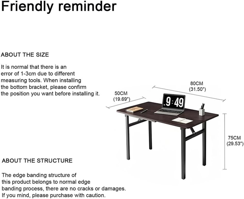 Folding Desk, Foldable Desk for Small Spaces, Space Saving Computer Table Writing Workstation for Home Office, Easy Assembly (Dark Walnut, 80 X 50 X 75 CM) image number 4