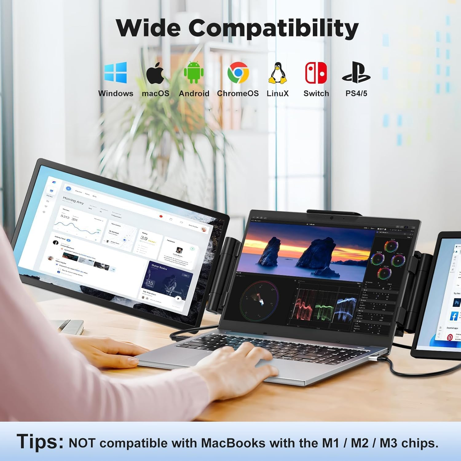 Laptop Screen Extender, 14" 1200P FHD IPS Dual/Triple Portable Laptop Monitor Extender 16:10 for 13.3"-16" Laptops, Type-C/Hdmi Plug & Play Extended Monitor for Mac/Wins/Android/Chrome (S2) image number 3