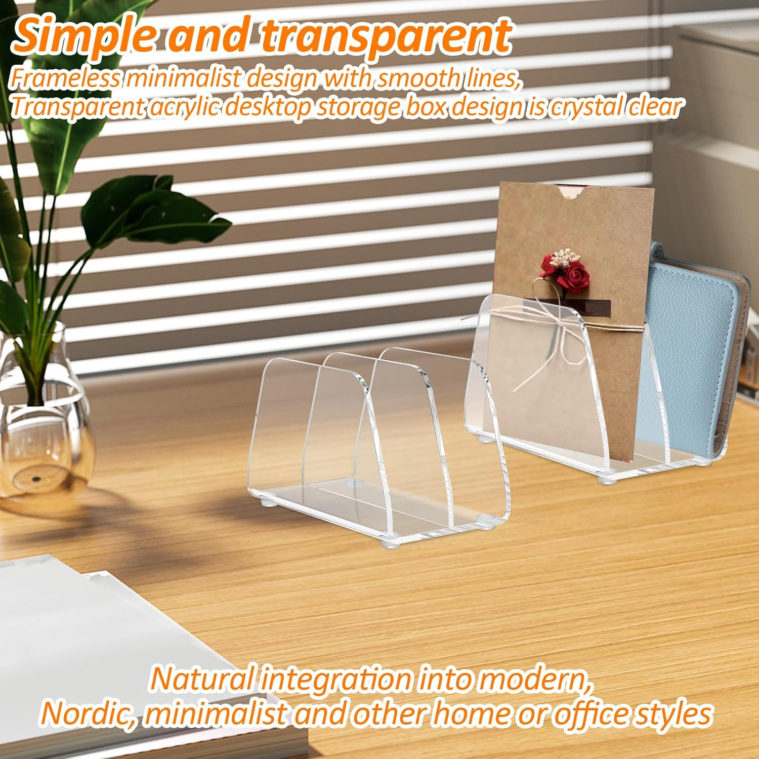Pack of 2 Acrylic Letter Holder Desk with 2 Compartments, Transparent Post Sorting System Organiser, Multi-Purpose Letter Organiser, Clear Letter Stand for Office, Home, School, Desk Organisation image number 5