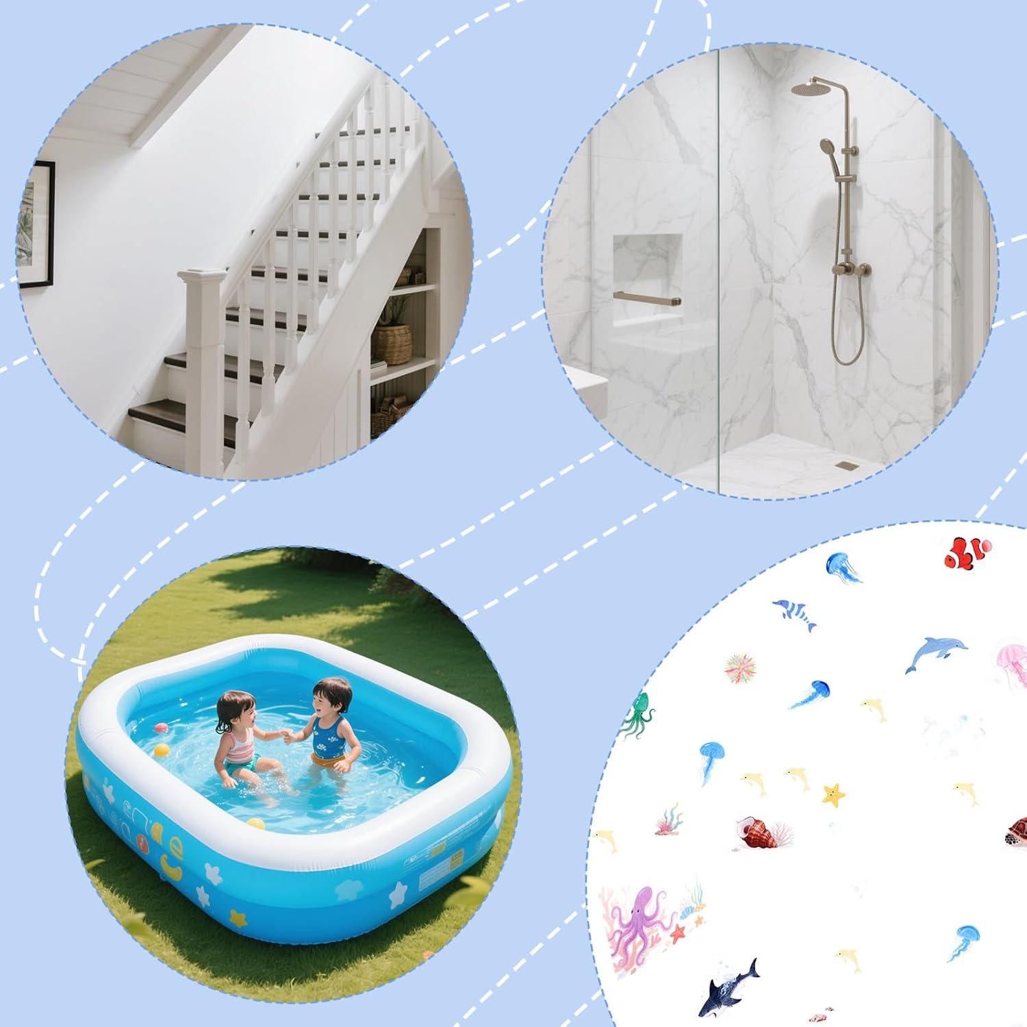 6Pcs Sea Creatures Bathtub Stickers, Non Slip Ocean Kids Bathtub Stickers Strong Adhesive Creative and Cute Bathroom Decorations for Bath Tub and Shower Floor image number 5