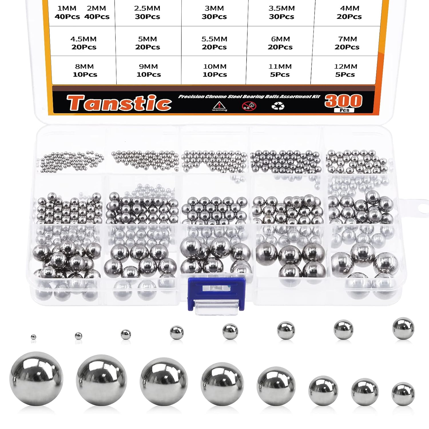 Tanstic 330Pcs 16 Size Metric Precision Steel Bearing Steel Ball Assortment 1Mm 2Mm 2.5Mm 3Mm 3.5Mm 4Mm 4.5Mm 5Mm 5.5Mm 6Mm 7Mm 8Mm 9Mm 10Mm 11Mm 12Mm image number 5