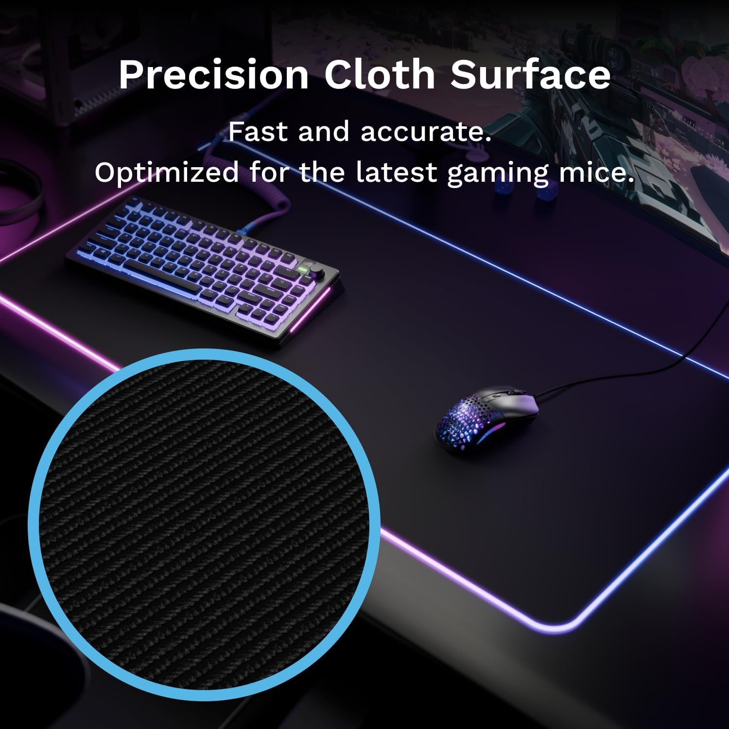 Glorious Gaming Mouse Pad GMP 2 GLED - Large Extended - 2-Zone RGB Lighting, Infiniglow Stitchless Edge, Premium Cloth Surface, Grippy Rubber Base, 915Mm X 280Mm X 3Mm - Large Extended Desk Mat image number 6