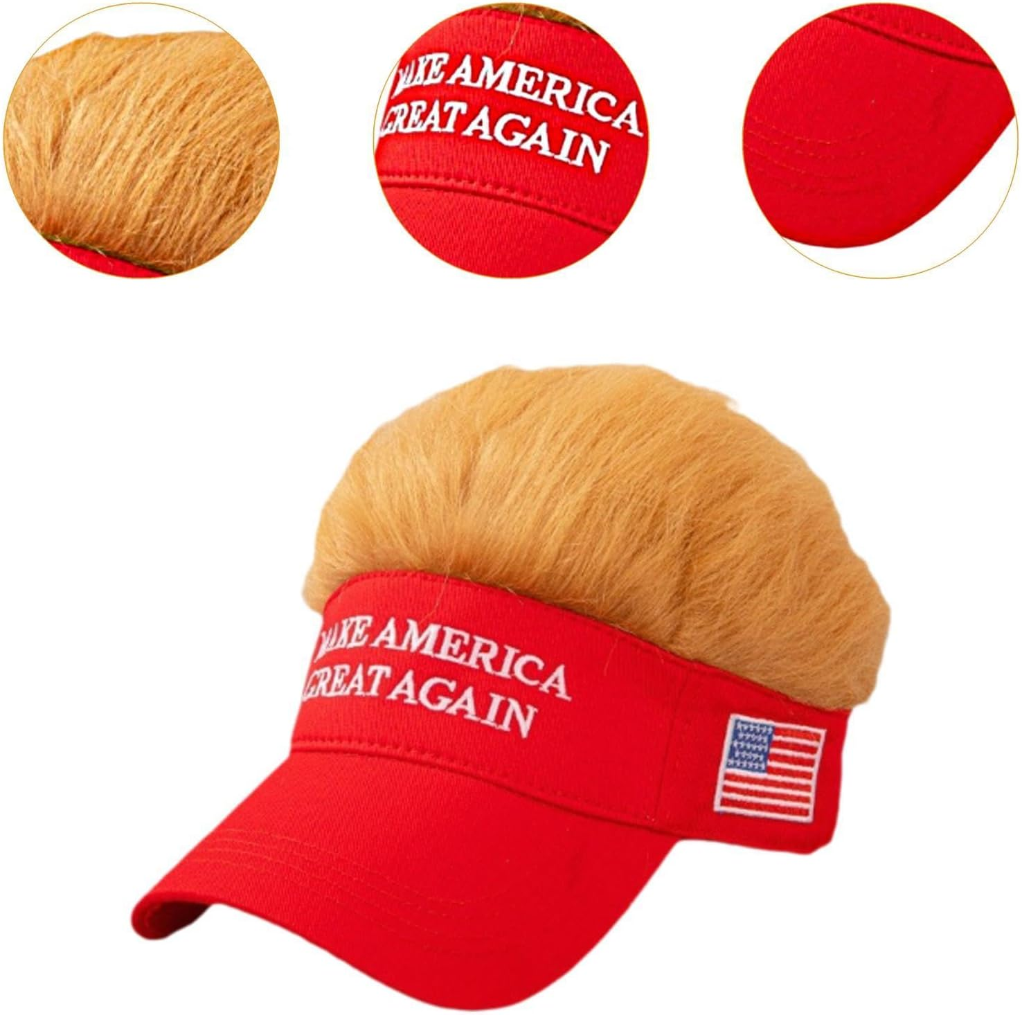 Ａ Aternee Adjustable Men Trump Hat Make America Great Again with Hair, Baseball Cap Sun Hat,Decoration Funny,Novelty Wig Cap,Visor with Hair for Sports,Adults,Outdoor Activities Red image number 2