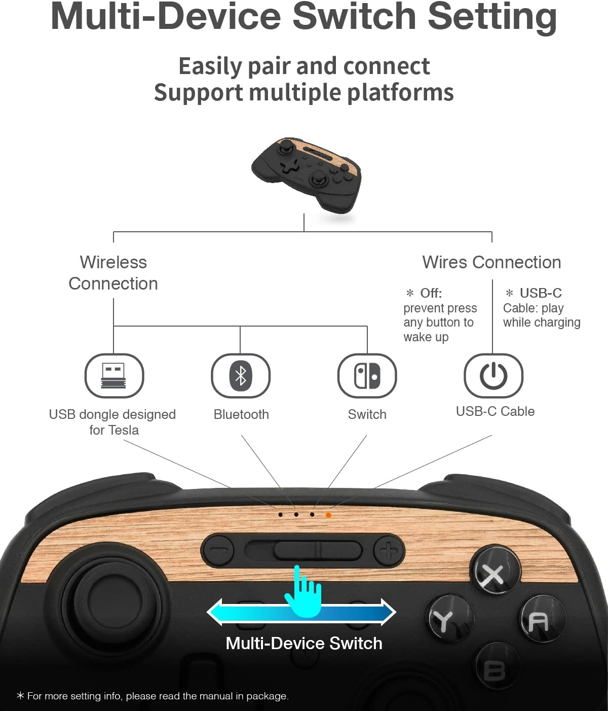 Jowua Multi-Device Wireless Controller Compatible for Tesla 2025 New Model Y Model 3/Y/S/X/Cybertruck Compatible for Switch, One Controller Set, SPECIAL PROGRAMMED and DESIGN for TESLA BLACK image number 3