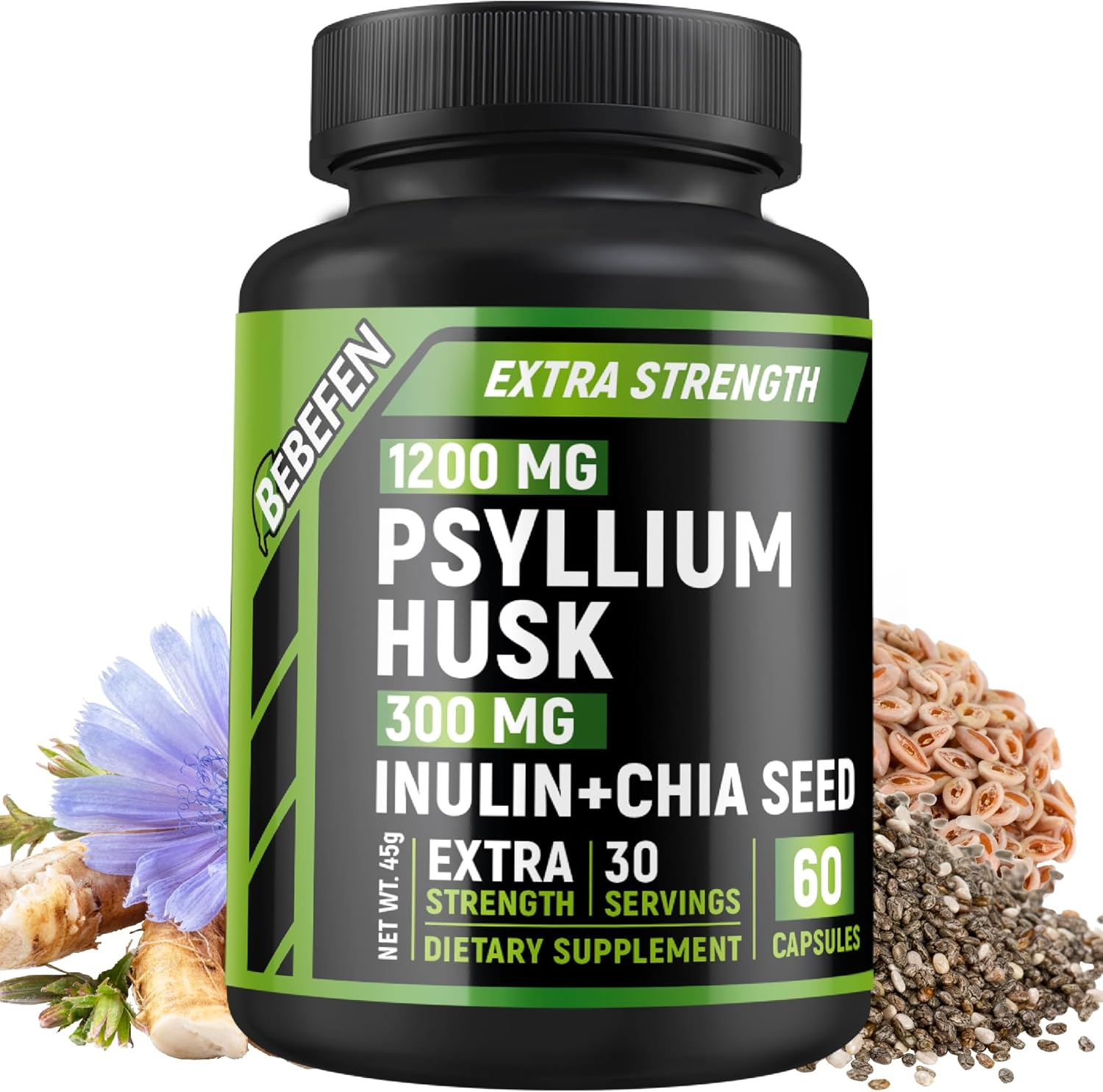 Psyllium Husk Fiber Supplement, 1,500Mg per Serving | with Inulin & Chia Seed | Plant-Based, Non-Gmo, Gluten-Free (60 Capsules) image number 1