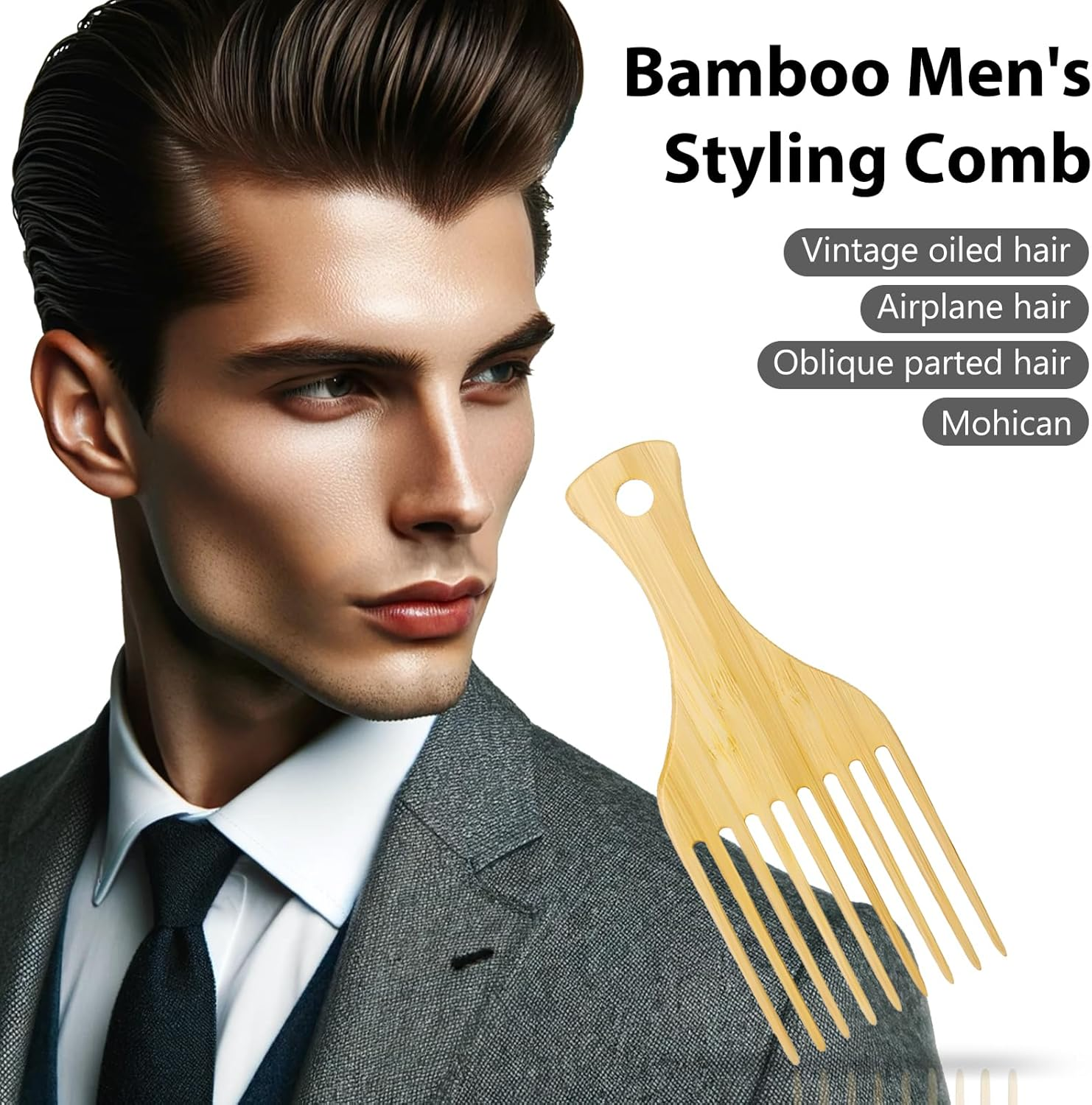 2-Piece Bamboo Comb Set for Afro Hair: Natural Anti-Static Picks for Curly, Thick Hair, Ideal for Men and Women, Eco-Friendly Styling and Detangling Solution