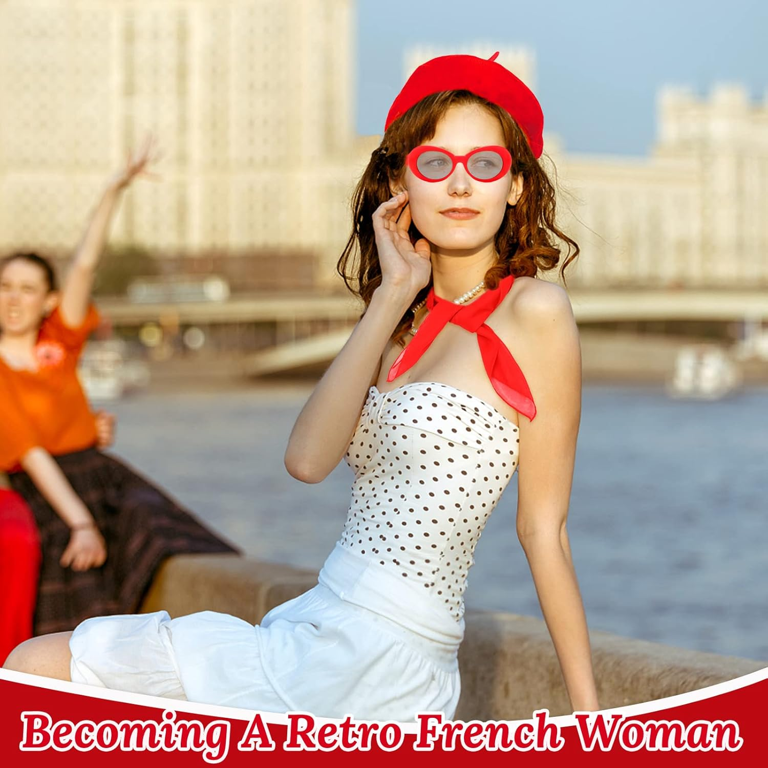 French Women Fancy Dress Costume Accessories Set French Artist Mime Kit with Red Beret Scarf Sunglasses Gloves for Women Girls Cosplay Party Supplies School Dress up Day image number 2