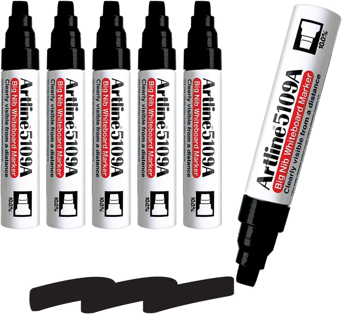 Artline 5109A Big NIB Extra Large Jumbo Dry Erase Whiteboard Markers (Black Pack of 6) image number 3