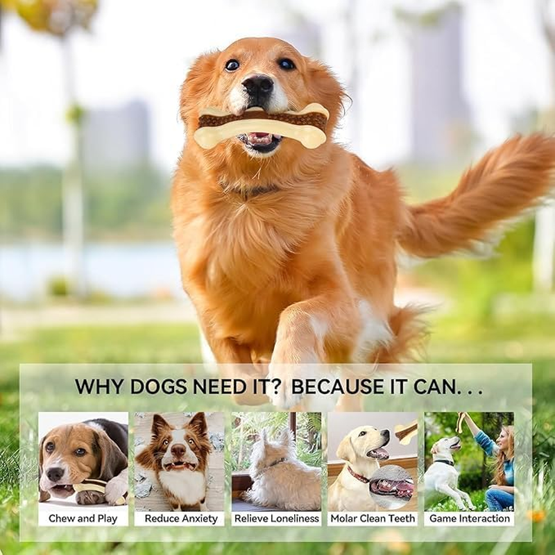 JIGCEN Dog Bone Chew Toys, Durable Nylon with Cowhide Centre, Pack of 2, for Aggressive Chewers image number 3