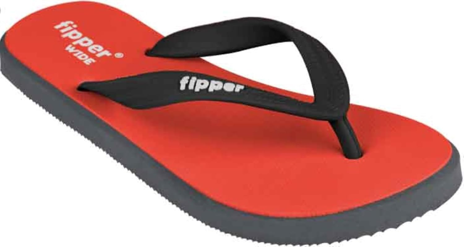 Fipper Slipper | Wide | Rubber Thongs for Men | Premium Natural Rubber Flip-Flops | Red Cinnabar Black Grey | Eco-Friendly, Durable & Comfortable image number 1