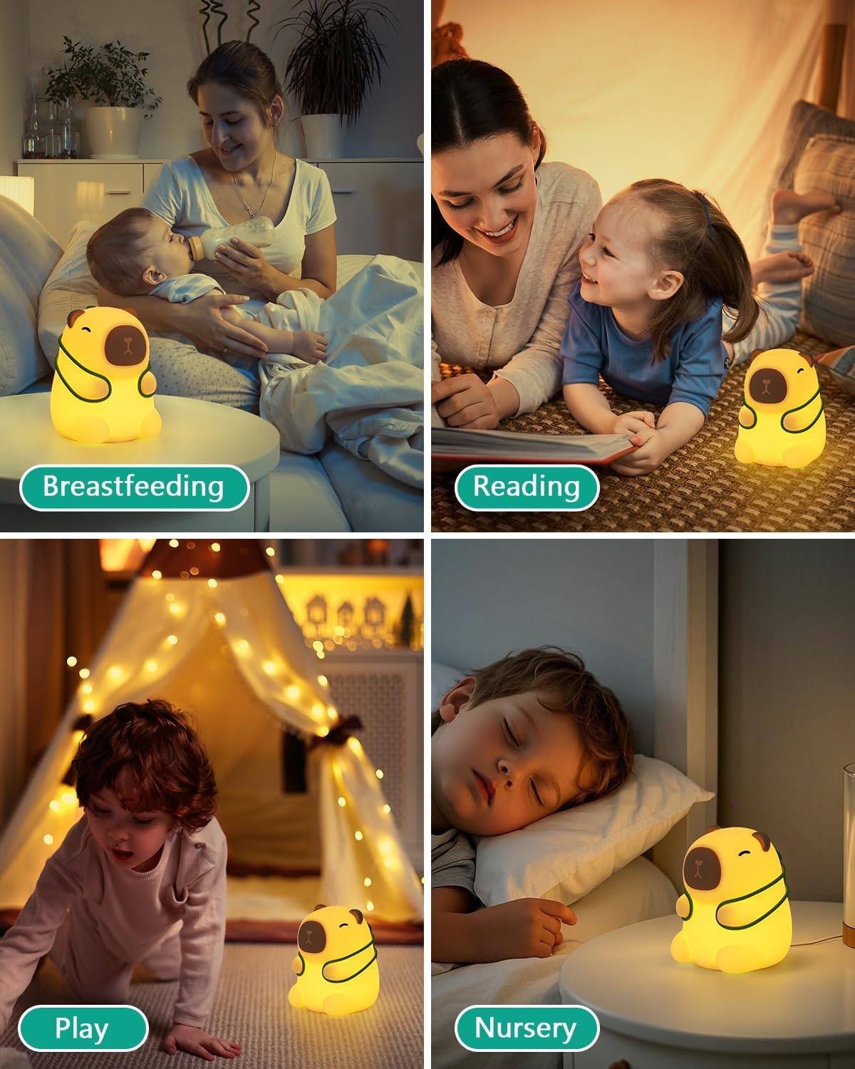 Capybara Night Light, Cute Animal Soft Silicone LED Lamp with 3 Brightness & 7 Color and Timer, Rechargeable Nursery Bedside Light for Kids Room Decor, Birthday Holiday Gifts for Boy Girl