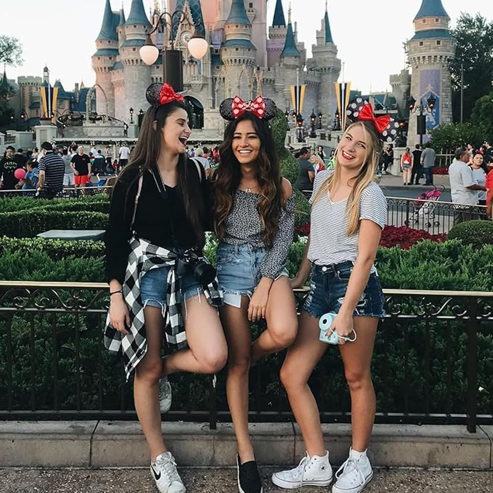 2 PCS Mouse Costume Ears with Red and Dot Bow Headbands for Girls and Women&rsquo;S Party image number 5