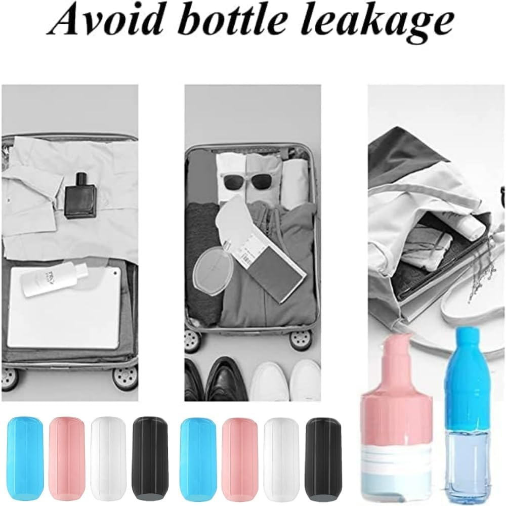 Jindizi 8Pcs Reusable Silicone Leak Proof Sleeves Elastic Sleeves, Elasticity Silicone Leak Locks for Travel Sized Toiletries Skins,Travel Bag and Carry-On Luggage (Blue/Black/White/Pink) image number 4