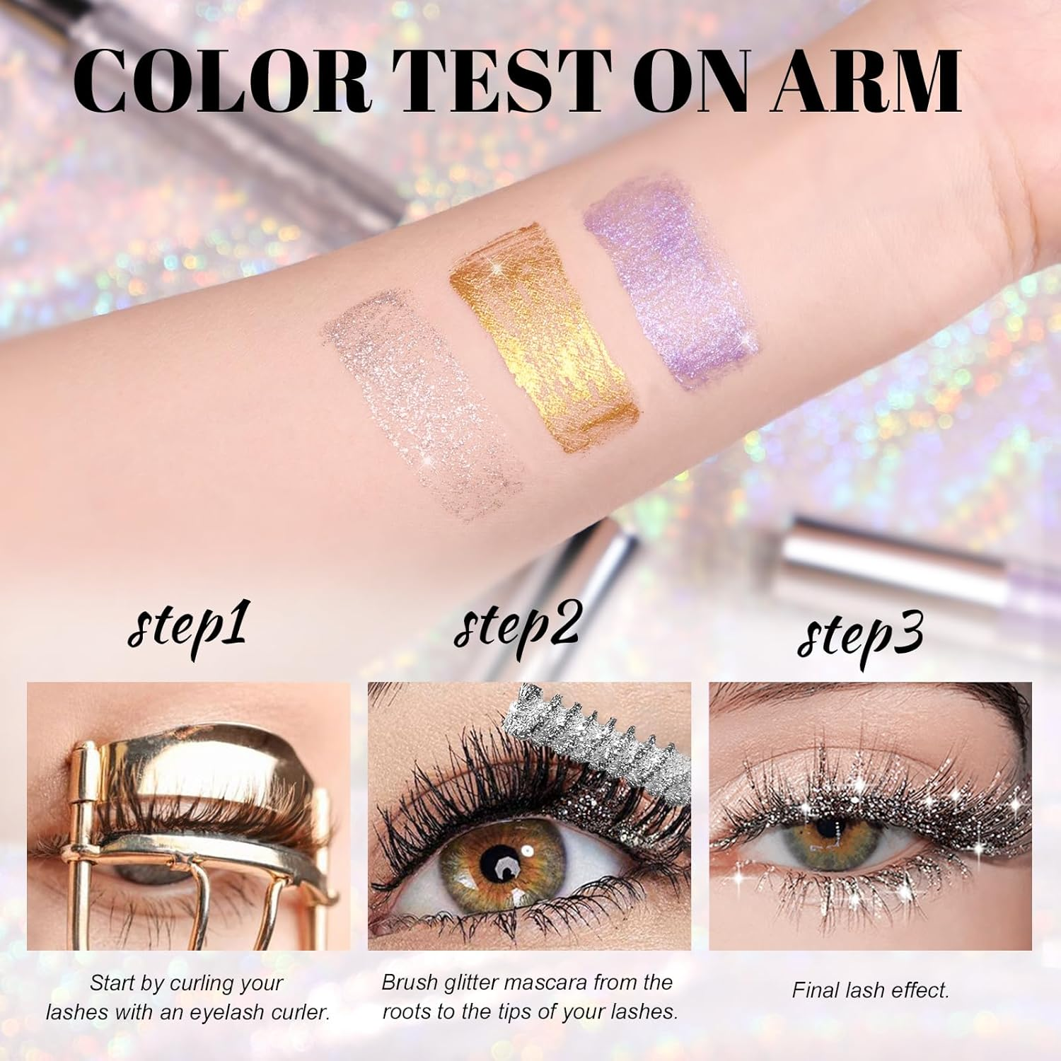 DAGEDA Silver Glitter Mascara, Quick-Dry Diamond Sparkly Mascara for Eyelashes, Long Lasting Curling Volumizing Mascara Makeup, Lightweight Colored Mascara Makeup Suitable for Party,Stage,Festival image number 1