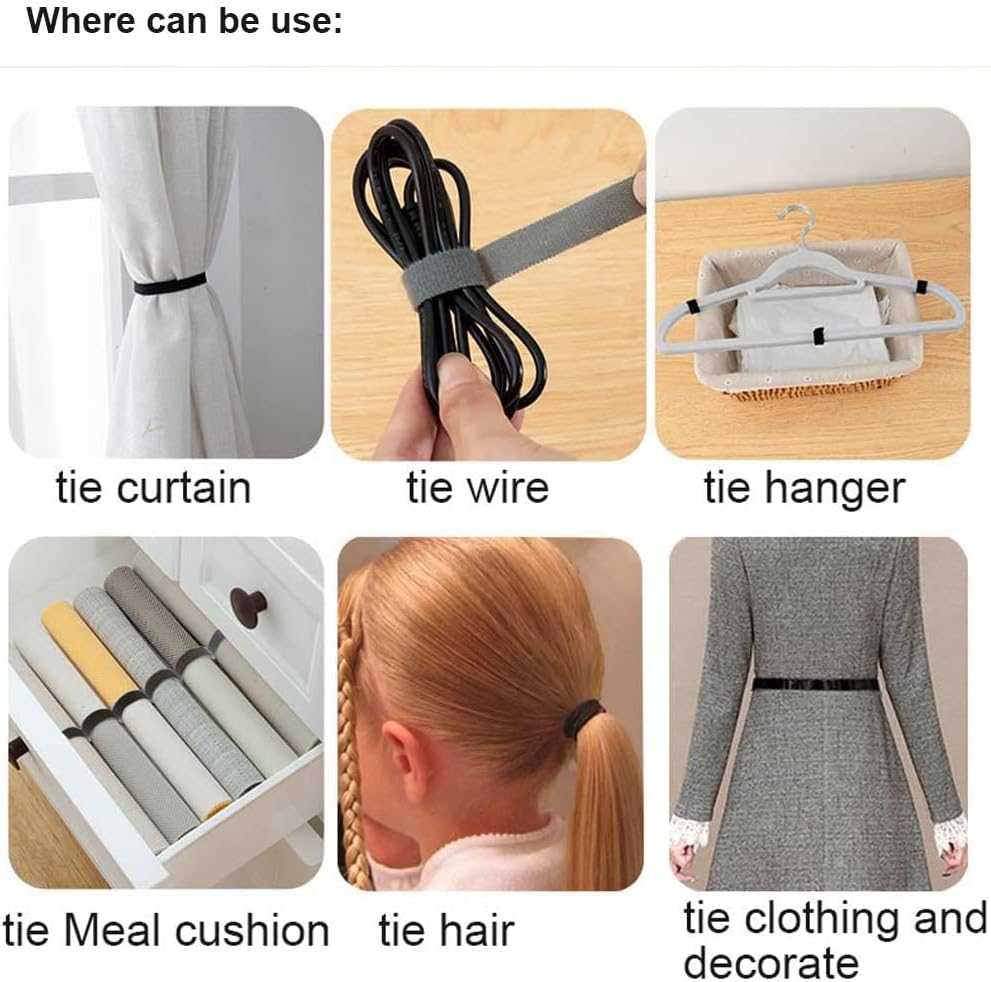 Reusable Fastening Cable Ties Hook and Loop Cable Straps Adjustable Cord Ties for Cable Management Cord Wrap Straps (Black,10M)