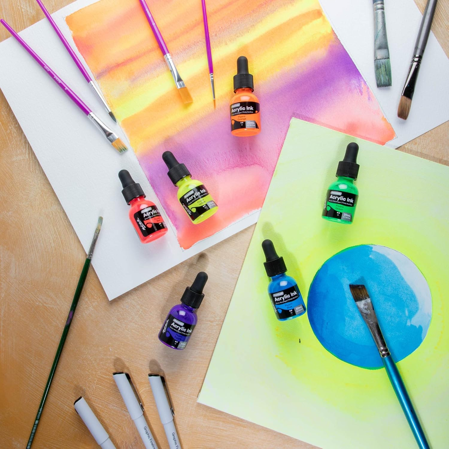 Mont Marte Fluoro Acrylic Ink 6-Pieces Set, 20 Ml image number 5