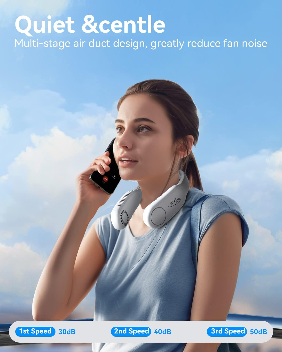 STORM HERO Neck Fan, Portable USB Personal Fan Rechargeable, 3 Speeds Adjustable Bladeless Fans, Short Charging Wearable USB Fan for Outdoor Indoor Travel Sport, Birthday Gifts for Men Women Mom Dad