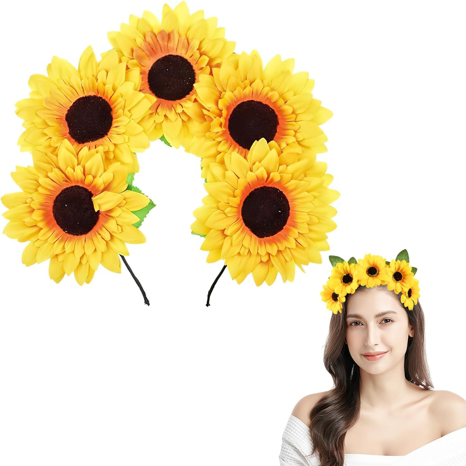 Sunflower Headband Sunflowers Hair Band Flowers Hair Accessories Yellow Headband Flowers for Women Girls Carnival Party Birthday (A)