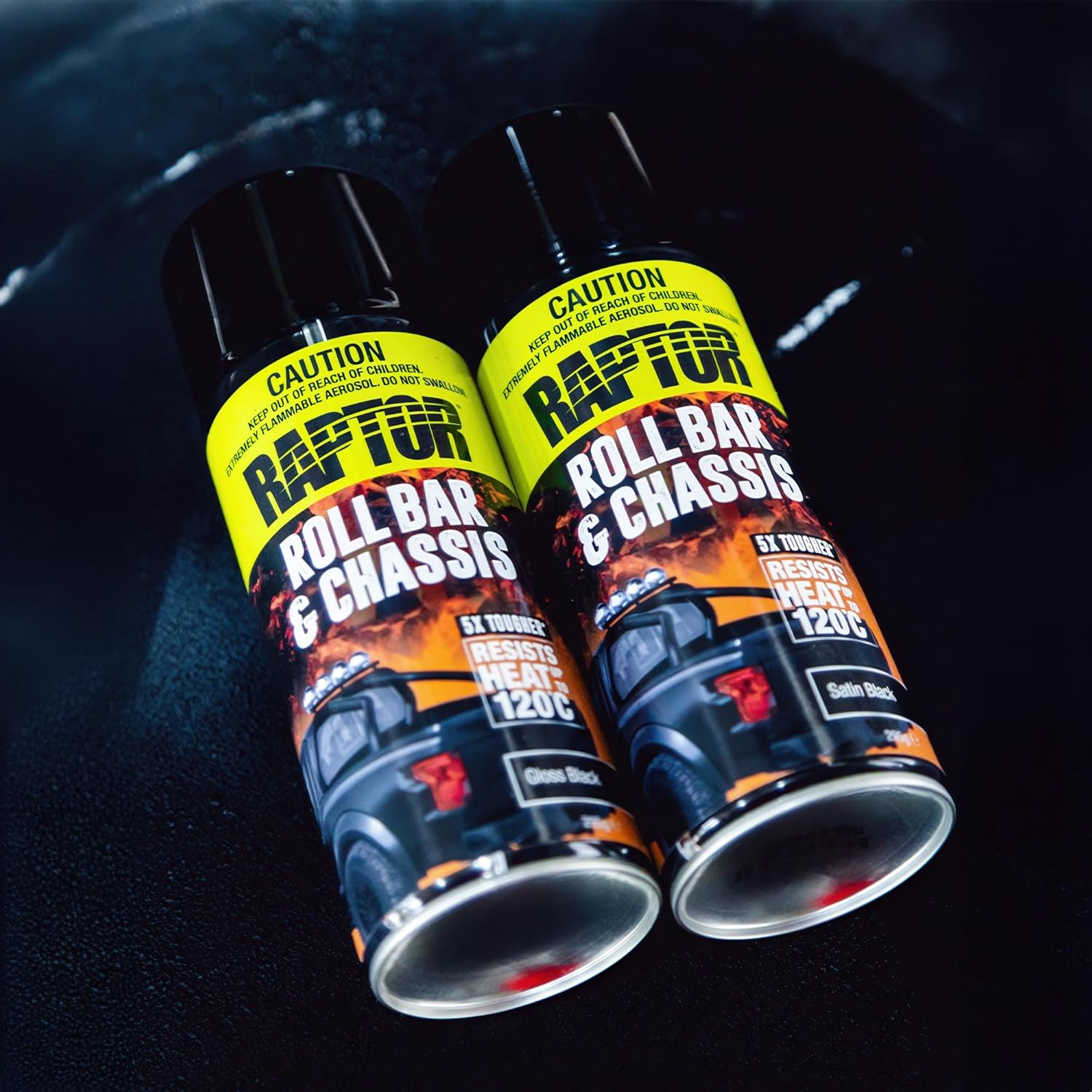 Raptor Roll Bar & Chassis, Roll Bar & Chassis, 1K Paint Spray Can, Heat Resistant up to 120&deg;C, Protection against Impact, Abrasion, UV Radiation & Corrosion (Satin Black / Black Satin Matt - 366 Ml) - Gloss Black / Black Glossy - 366 Ml image number 1