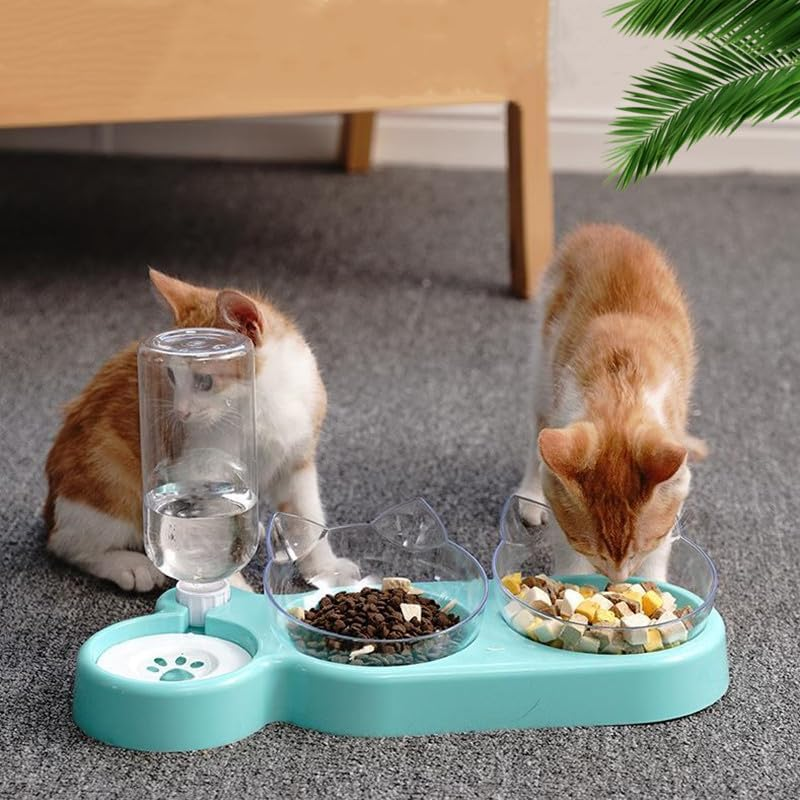 3-In-1 Cat Feeding Bowl Set, Double Bowl with Water Dispenser, Feeding Bowl for Cats and Small Dogs (Grey Base, Transparent Bowl) image number 6