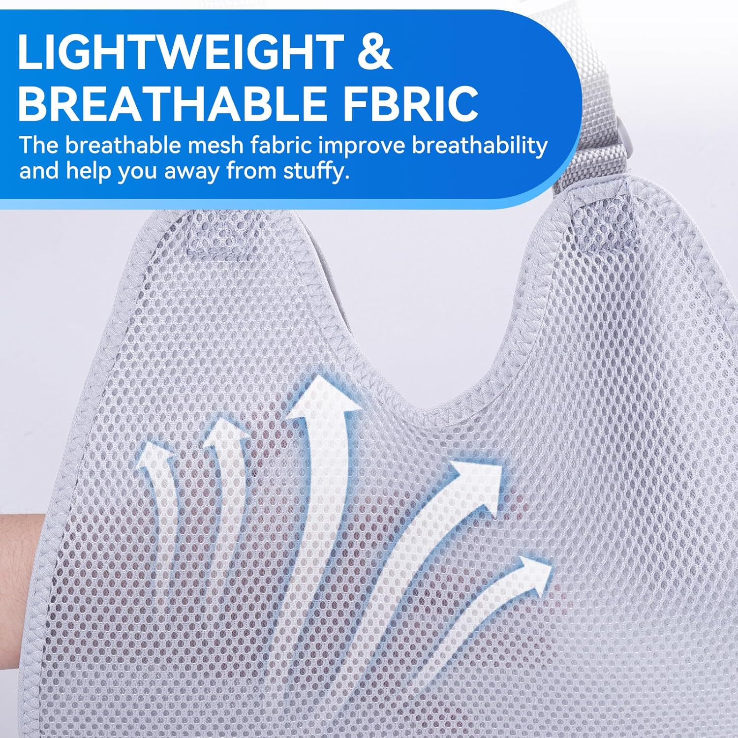 Mesh Arm Sling, Shoulder Immobilizer with Adjustable Shoulder Straps for Torn Rotator Cuff and Arm Injuries, Suitable for Both Right & Left Arm(Grey,L) image number 3