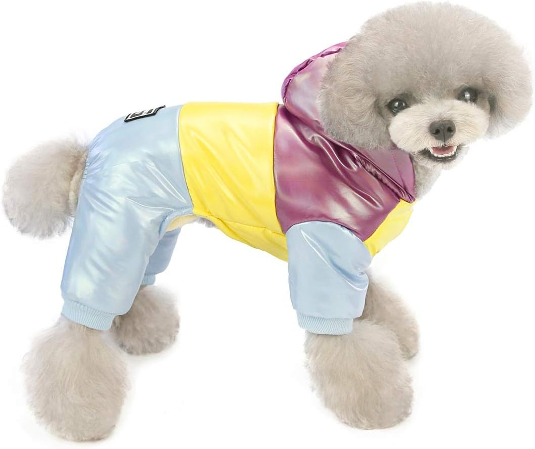 Izefia Dog Coat Windproof Jacket Cold Weather Coat 4 Legs Warm Dog Jumpsuit Winter Thick Clothes Waterproof Dog Coat for Small Dog Medium Cat Blue S