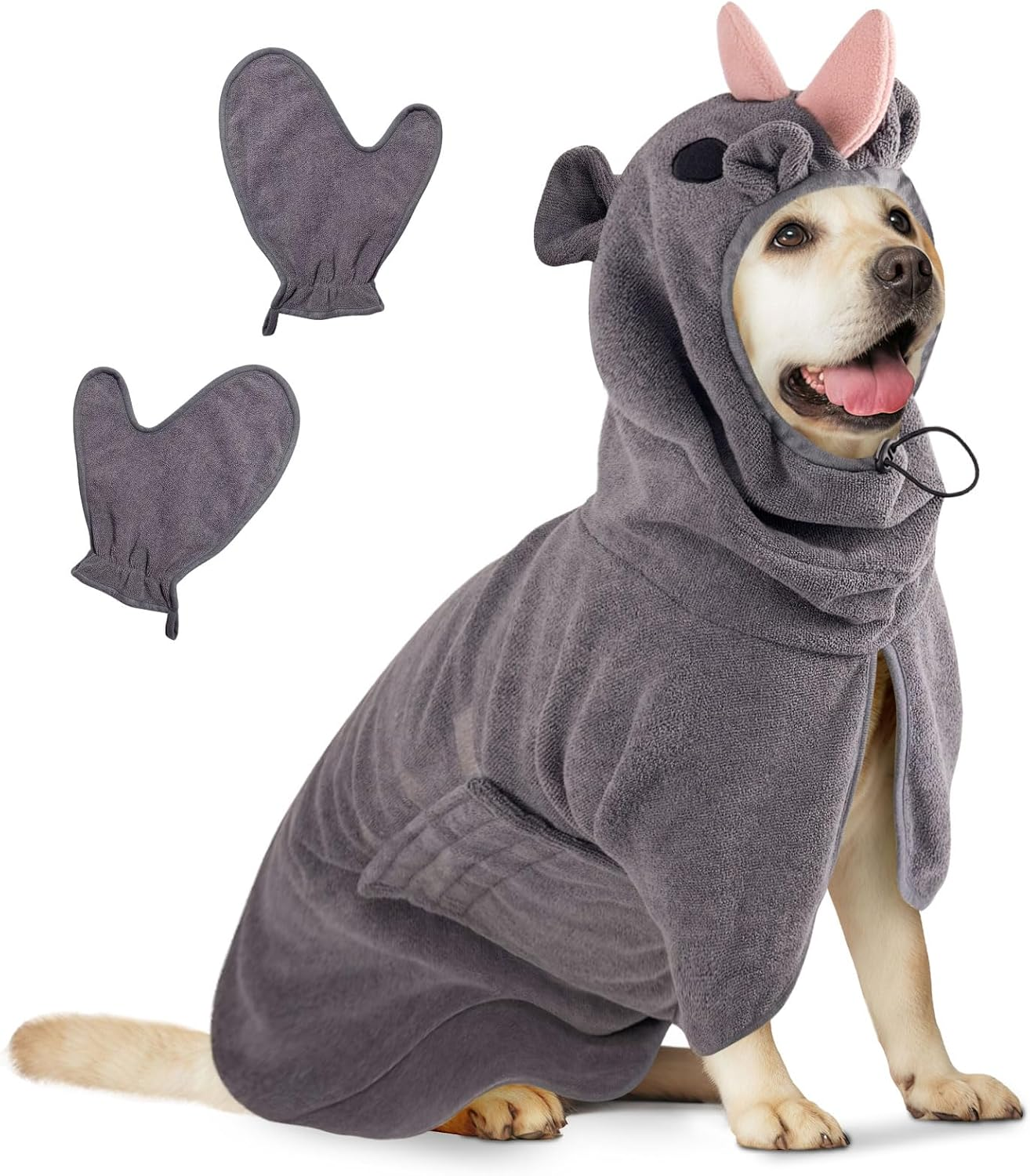 Bibykivn Bathrobe for Dogs, Microfibre Dog Bathrobe, Adjustable Collar with Velcro Closure, Quick Drying, Bath Towel for Large, Medium, Small Dogs/Cats (Blue, L)