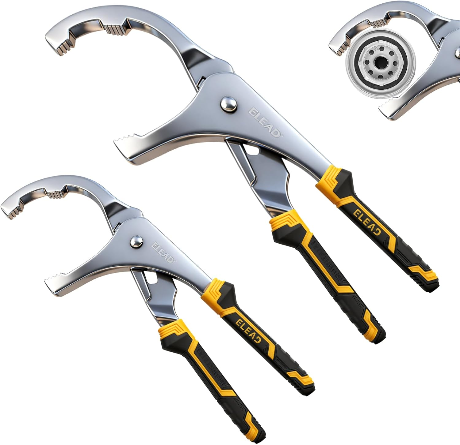 ELEAD Adjustable Oil Filter Wrench Set - 9" & 12" Oil Filter Pliers Oil Filter Removal Tools for Cars, Trucks, Motorcycles - Durable Carbon Steel, Ergonomic Grip, Easy Access Design image number 1