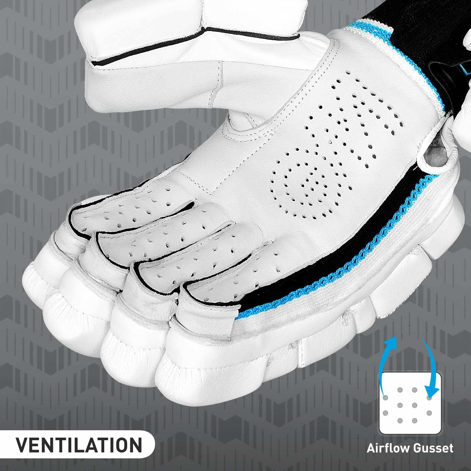 GM Diamond Original L.E Cricket Batting Gloves with English Pittard Leather Palm for Men Left Handed | Ergonomically Designed | Highest Protection | Utmost Comfort | Colour: White/Black/Blue