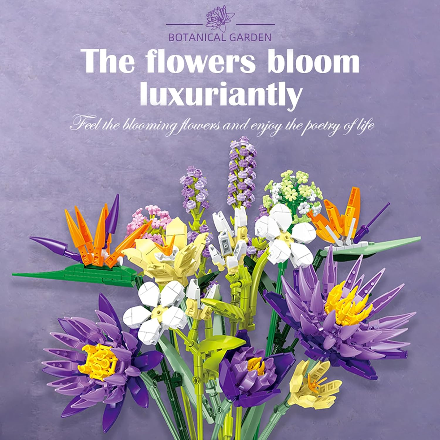 891 Pcs Purple Flower Bouquet Building Sets for Adult,13 Flowers, Unique Home Decor Gifts for Mother&rsquo;S Day, Botanical Collection with Fancy Box, Building Blocks Toy for Girls Ages 8+ image number 3