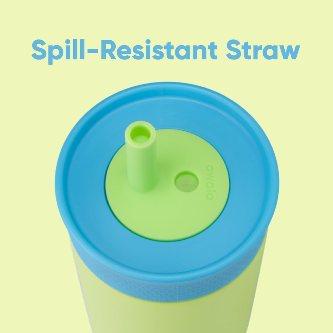 Owala Kids Insulation Stainless Steel Tumbler with Spill Resistant Flexible Straw, Easy to Clean, Kids Water Bottle, Great for Travel, Dishwasher Safe, 12 Oz, Blue and Light Green (Turtley Awesome) image number 2