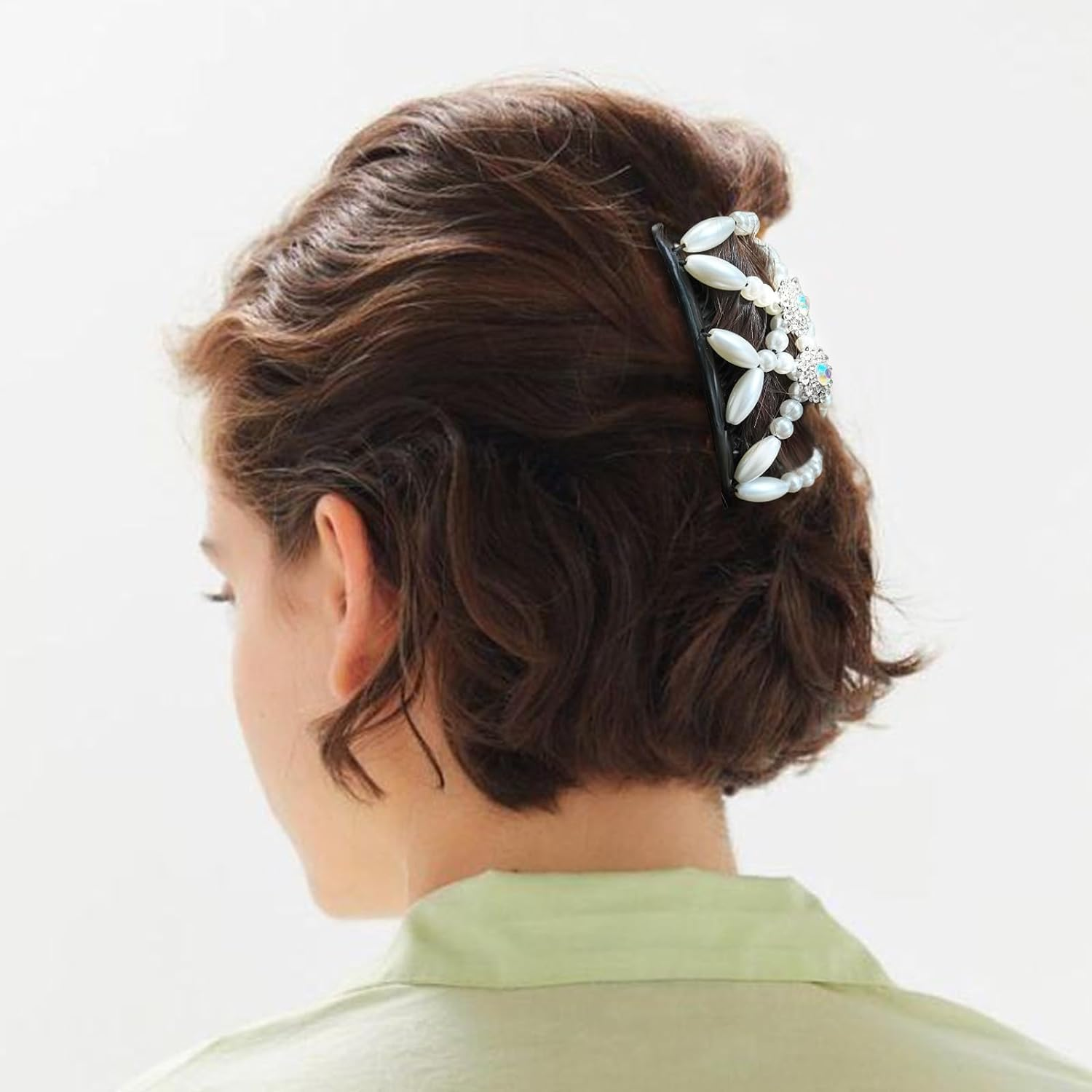 2 Pieces Magic Hair Side Combs Beaded Stretch Double Clips Bun Maker Hair Combs DIY Hair Styling Headwear (Butterfly, Black + White)